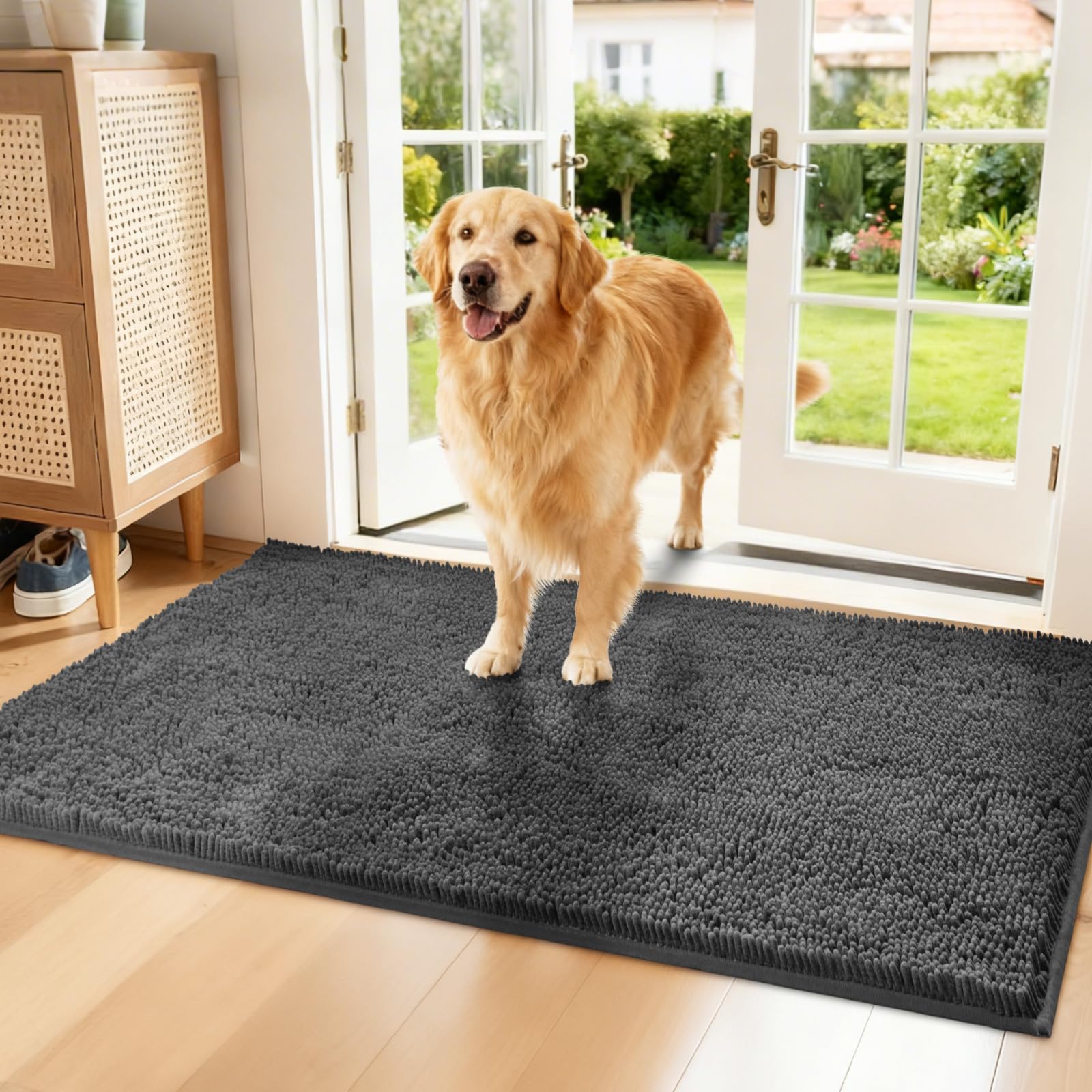 Naturei chenille absorbente frontal de puerta, tacto suave y cálido para mascotas.