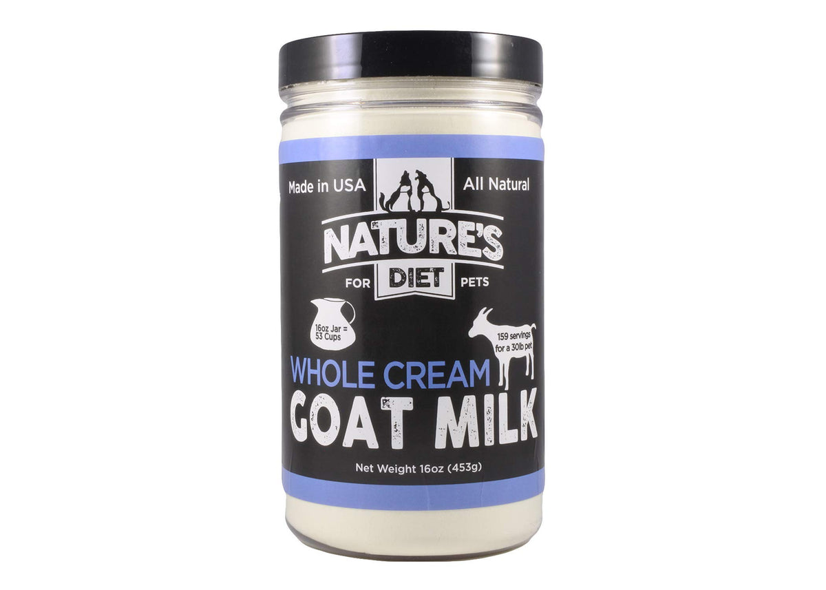 Nature's Diet Leche de Cabra en polvo, envase listo para mezclar.