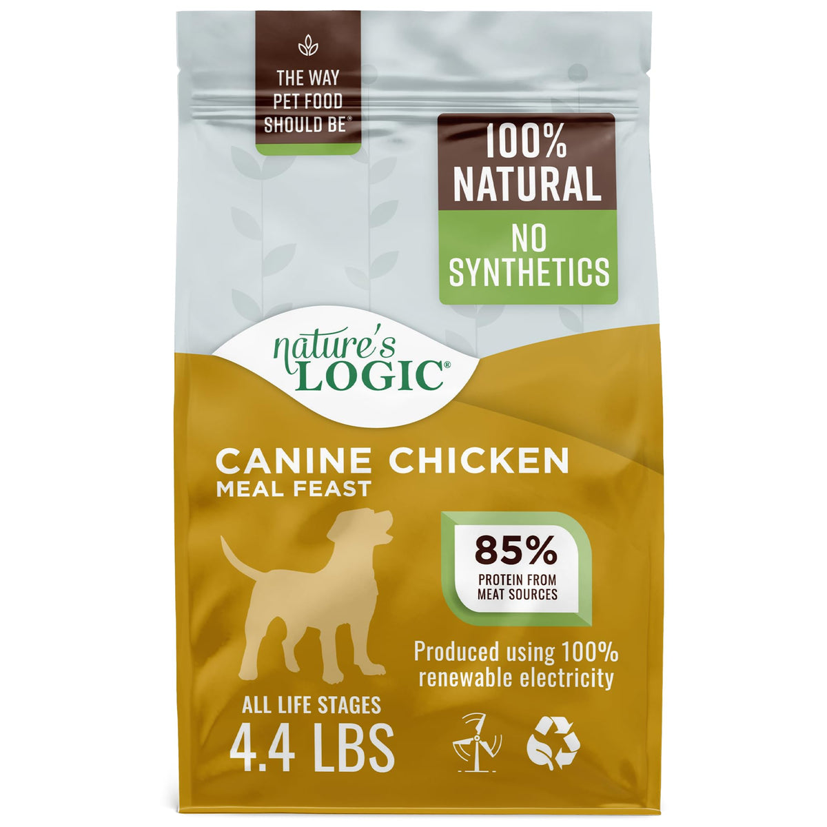 Nature's Logic bolsa de 4.4 libras para perro, presentación práctica para uso diario.