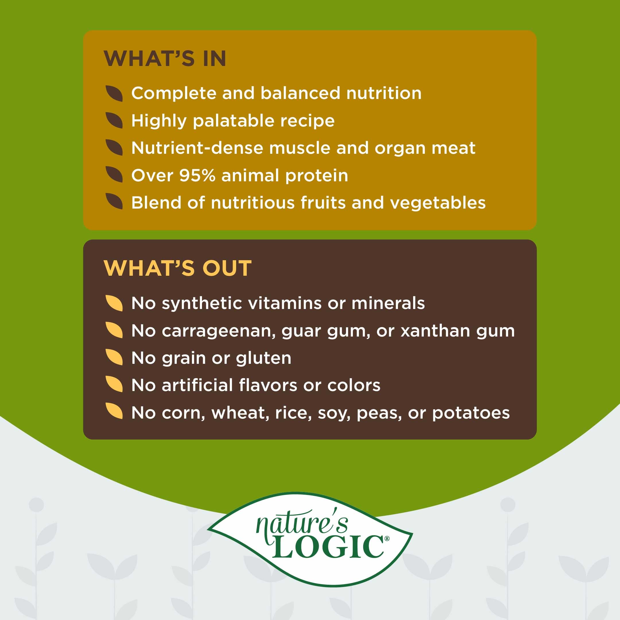 Nature's Logic: ingredientes naturales visibles que respaldan una nutrición equilibrada.