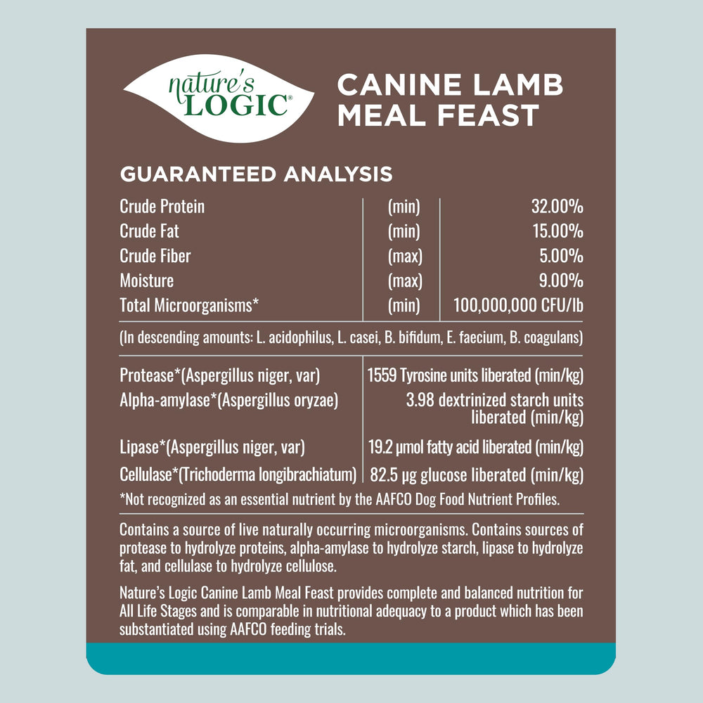 Nature's Logic proteína alta de carne para apoyo diario de perros activos.