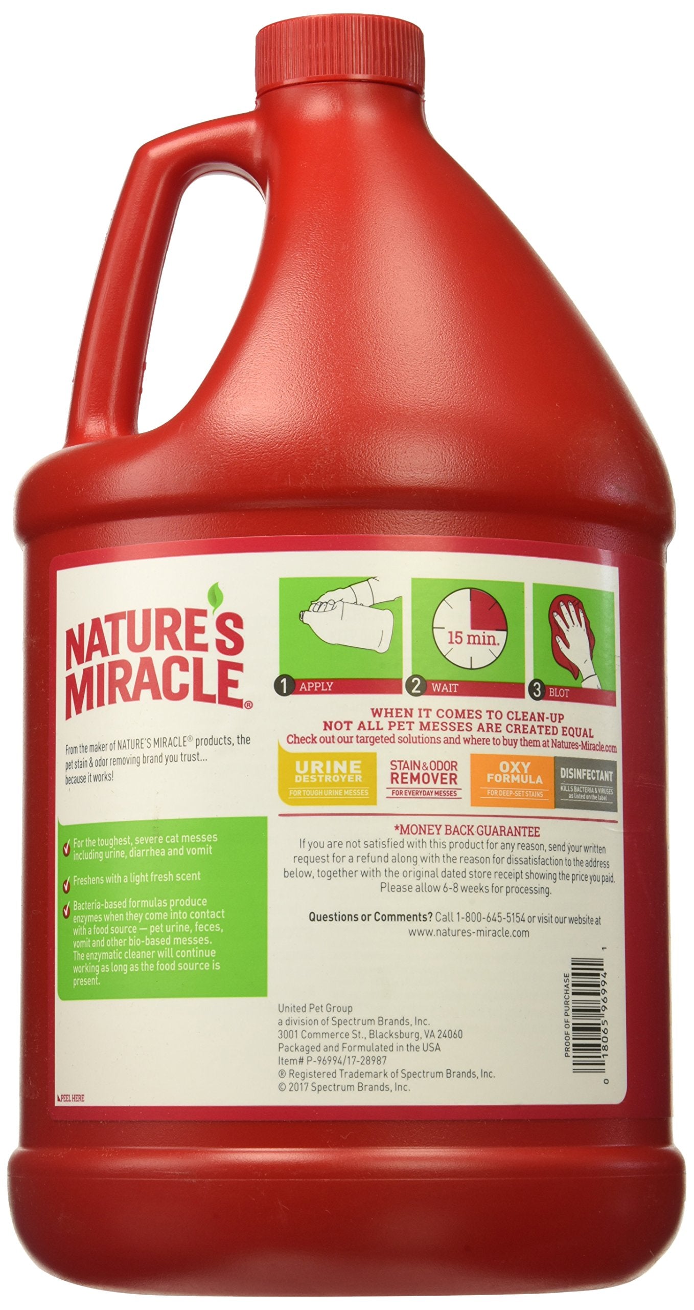 Nature's Miracle Advanced Stain & Odor Eliminar: rociador para limpieza rápida de accidentes de gato.