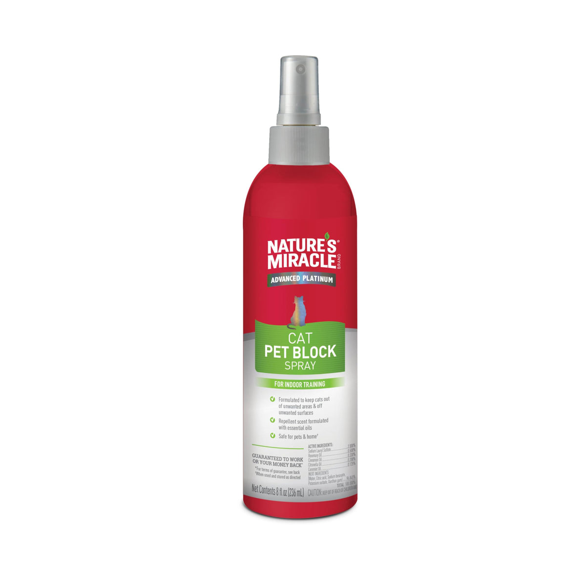 Nature’s Miracle Avanzado Platino spray repelente para gatos, ideal para entrenamiento interior.