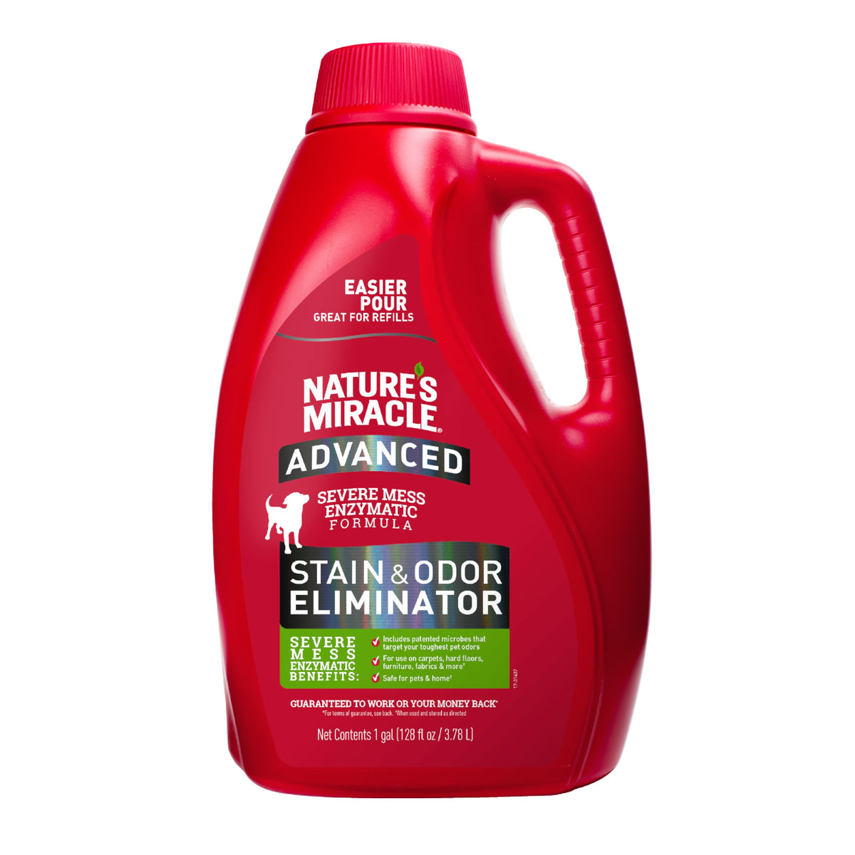 Nature’s Miracle eliminador avanzado en botella de 1 galón, aroma fresco para manchas y olores.