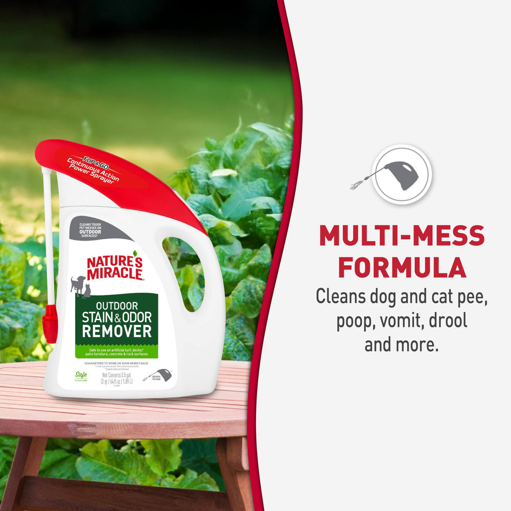 OdorCapture 360 de Nature’s Miracle neutraliza olores fuertes en superficies exteriores.