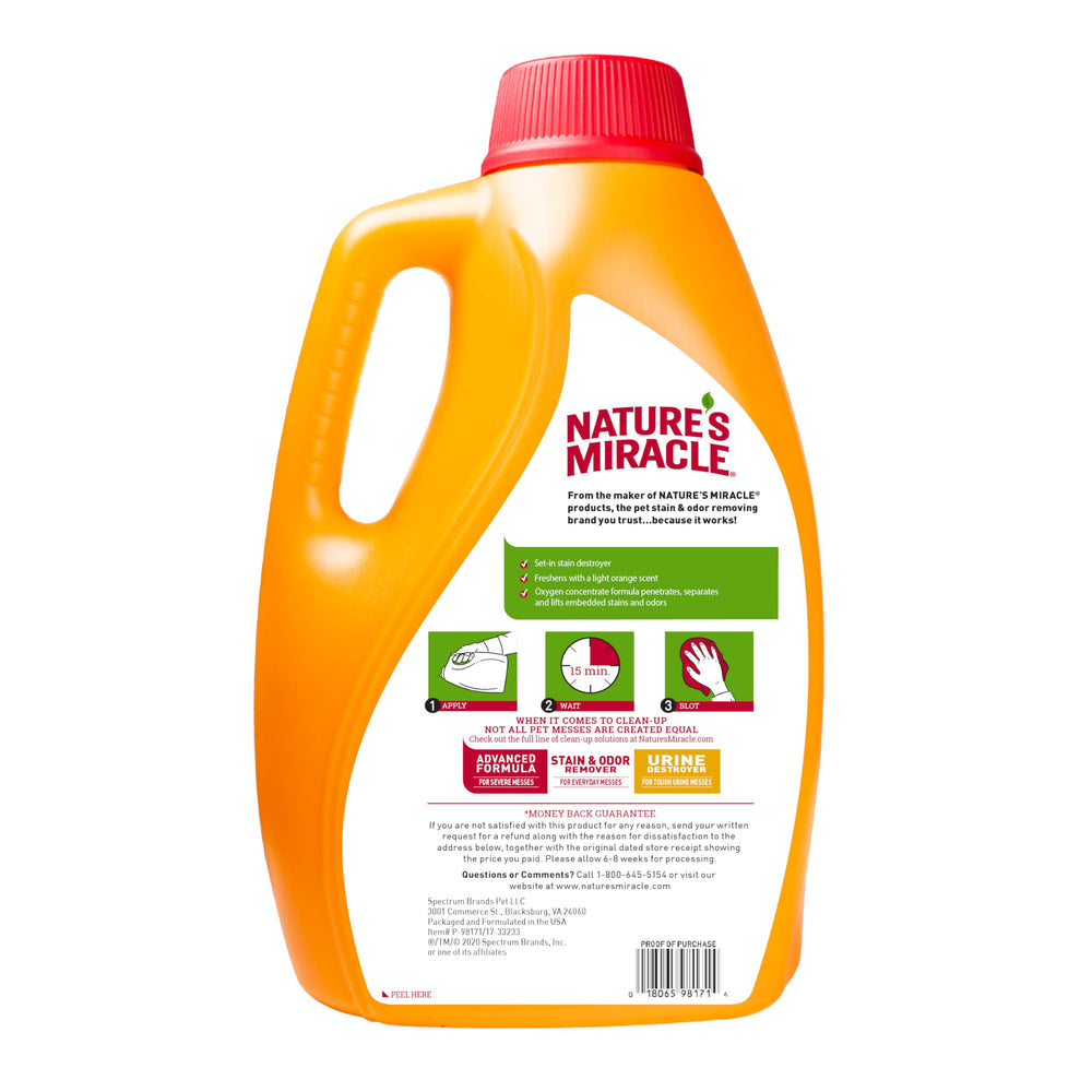 Nature's Miracle olor naranja, aroma cítrico al aplicar para neutralizar olores de mascotas.