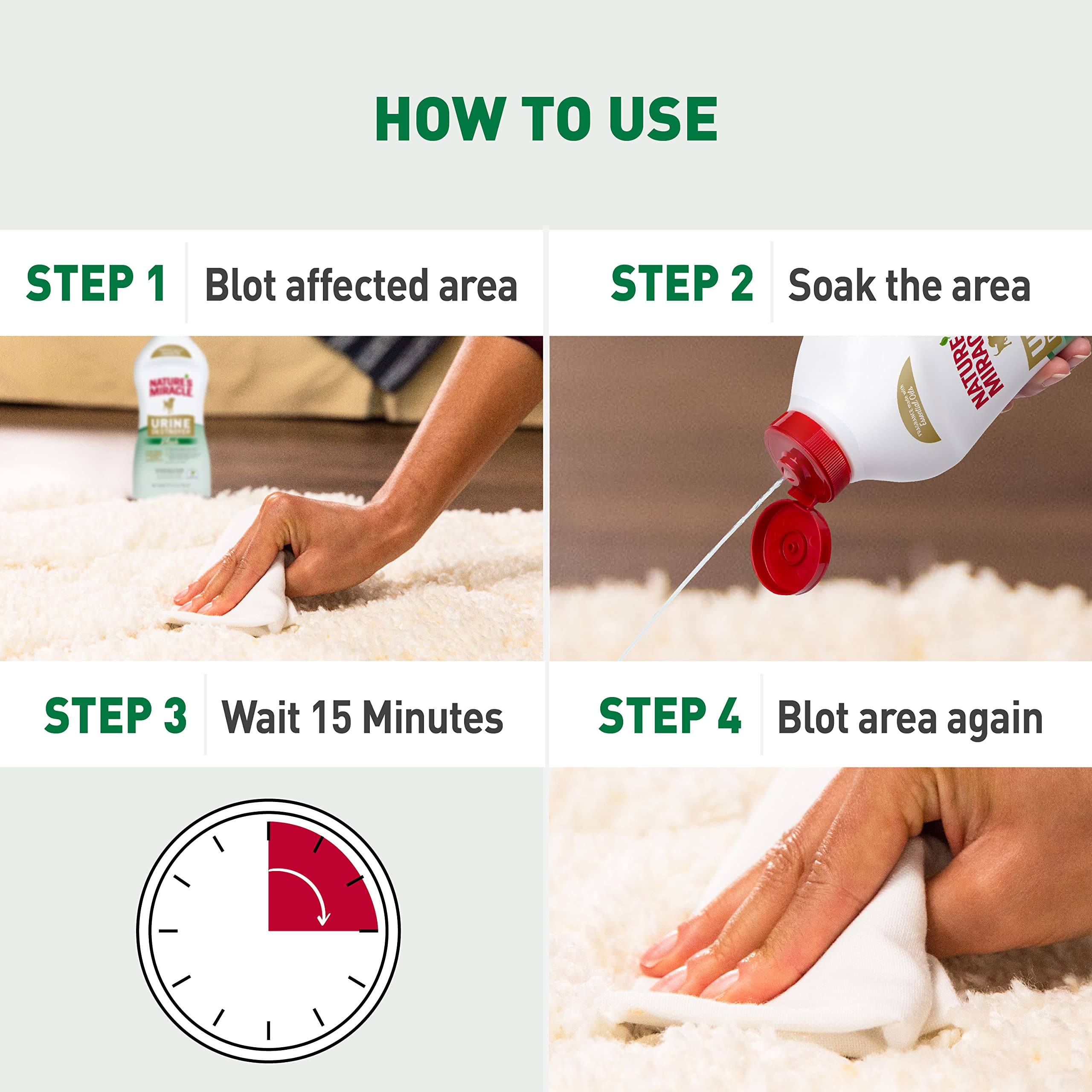 Nature’s Miracle Urine Destroyer Plus, idéal pour décomposer les résidus biologiques et nettoyer les surfaces.