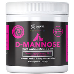 Nature's Pure Edge D-Mannose frasco 115 g, sabor agradable para perros y gatos.