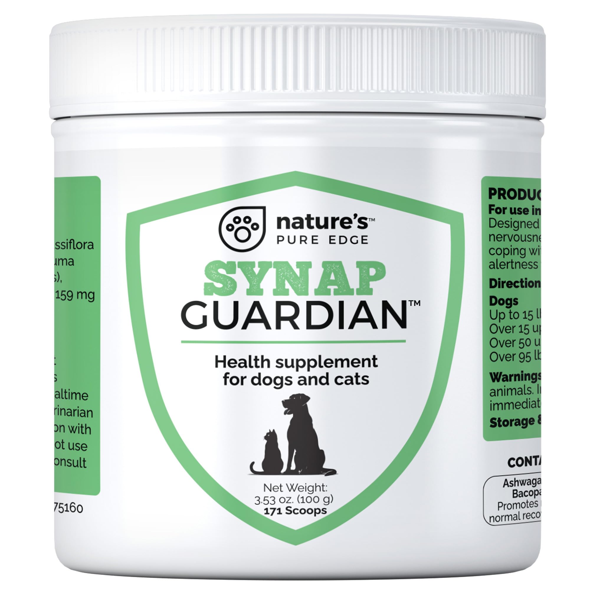 Synap Guardian de Nature's Pure Edge, suplemento calmante para perros y gatos.