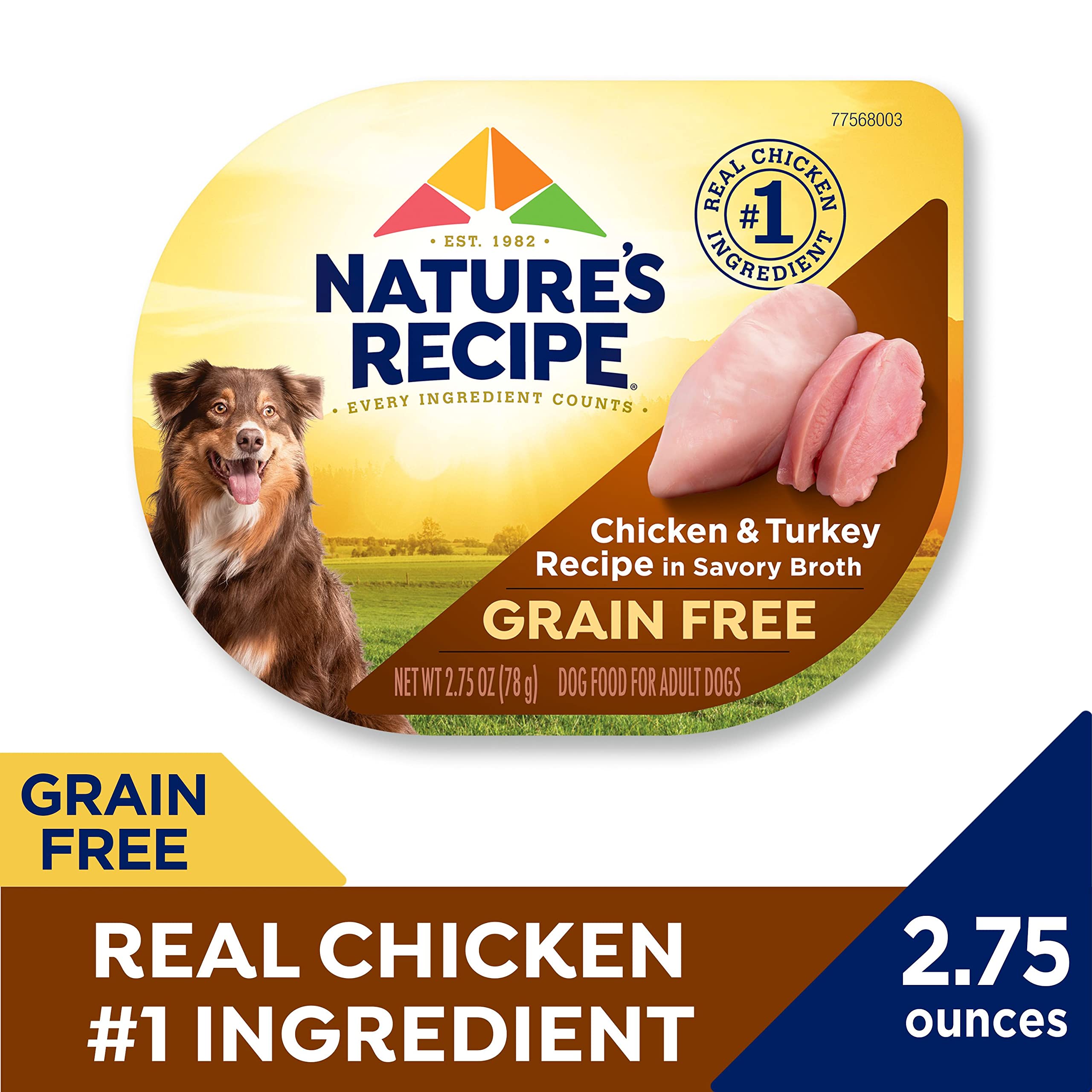 Nature's Recipe alimento húmedo para perros, copa 12, pollo-turquia en caldo nutritivo para adultos.