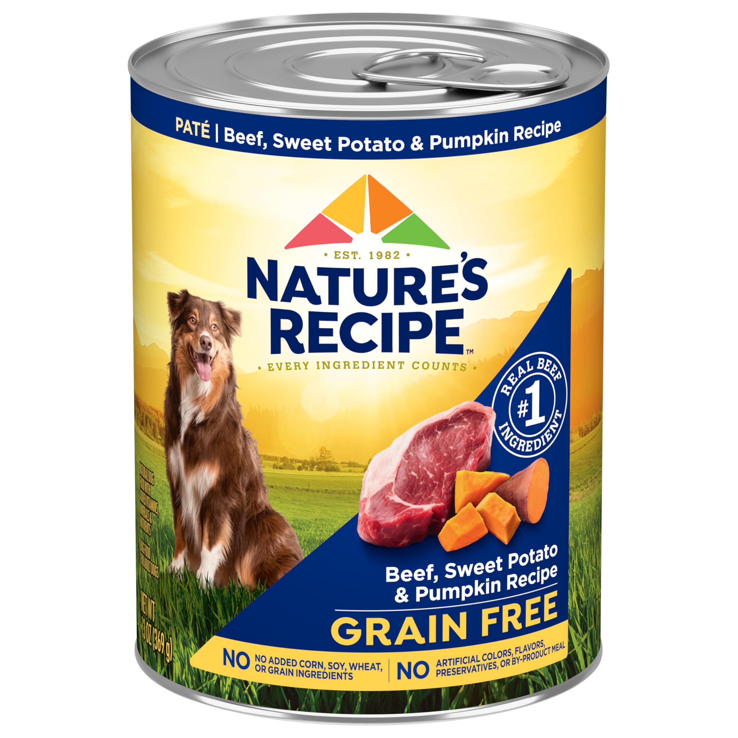 Nature’s Recipe batata en lata 375 g: sabor suave y fibra para la digestión.