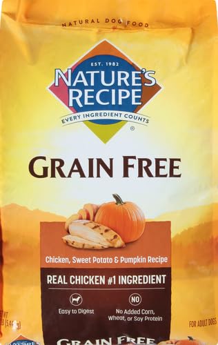 Nature's Recipe bolsa de 12 libras sin grano lista para alimentar.