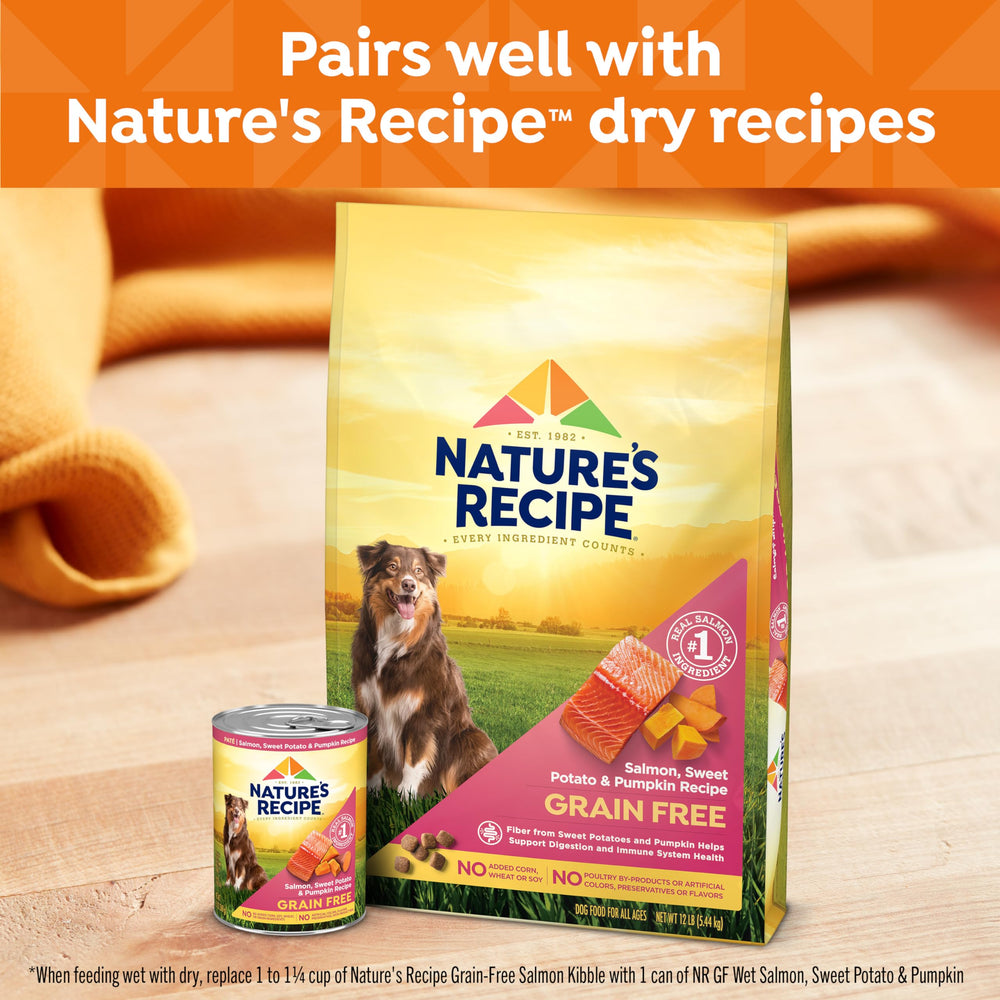 Lata Nature's Recipe lista para servir sola o mezclar con croquetas.