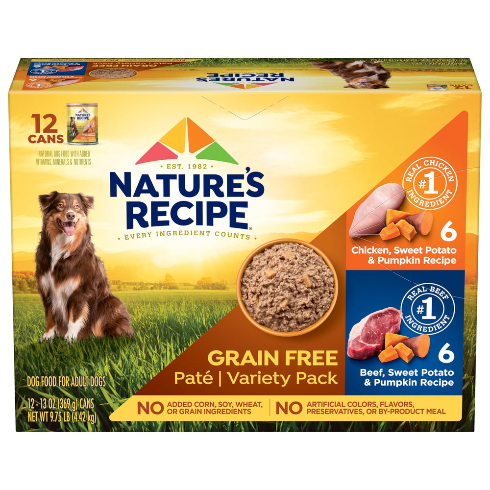 Nature's Recipe paté de pollo y res en lata 13 oz para comida completa.