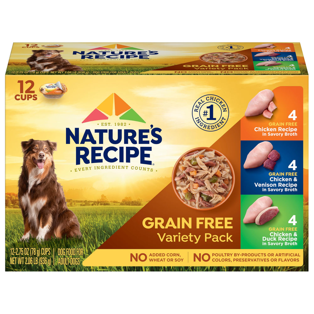 Nature's Recipe sin cereales pollo y ciervo para perros con energía