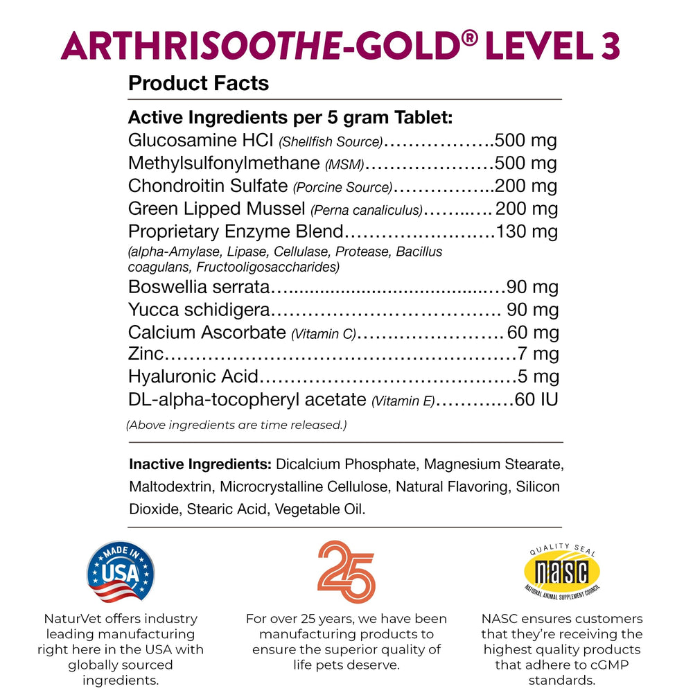NaturVet ArthriSoothe-GOLD uso diario durante el ejercicio, apoyo a articulaciones
