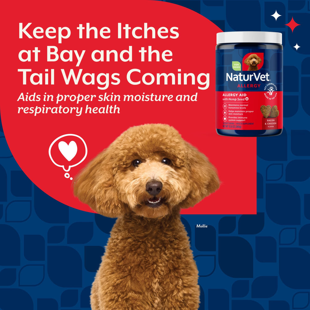 NaturVet ayuda para alergias de cáñamo para perros, semillas de cáñamo y DHA y EPA.