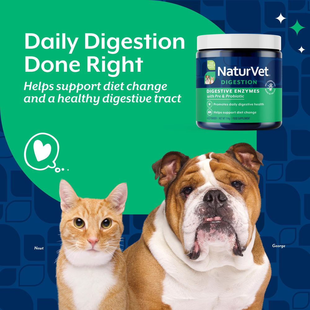 NaturVet Enzimas Digestivas para perros, etiqueta clara con ingredientes para dieta