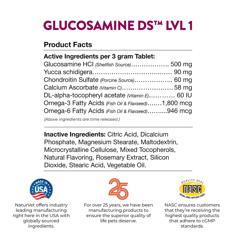 NaturVet Glucosamina DS Nivel 1 uso diario para articulaciones