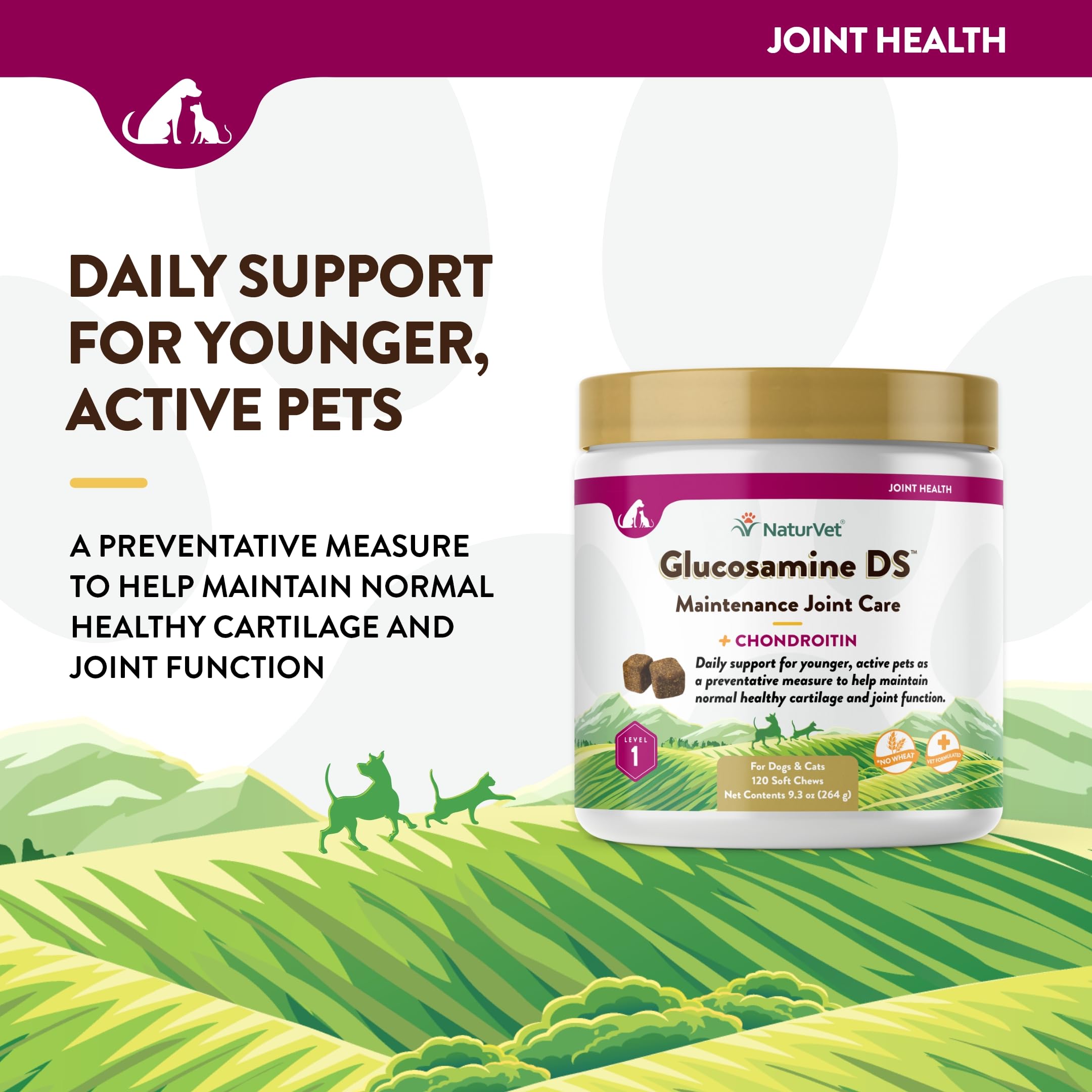NaturVet Glucosamine DS Nivel 1: chondroitina y glucosamina para soporte articular
