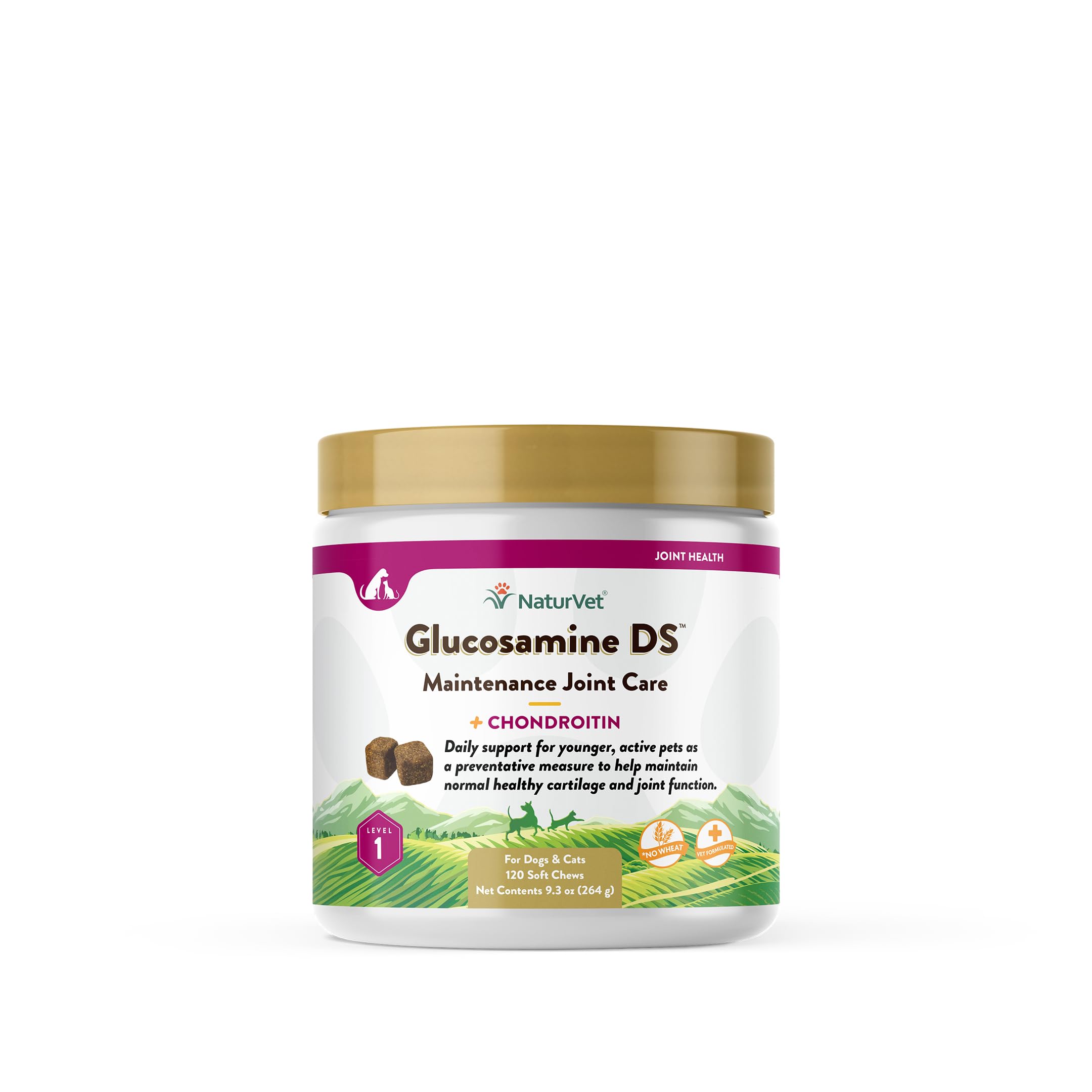 NaturVet Glucosamine DS Nivel 1: botella con masticables para movilidad diaria