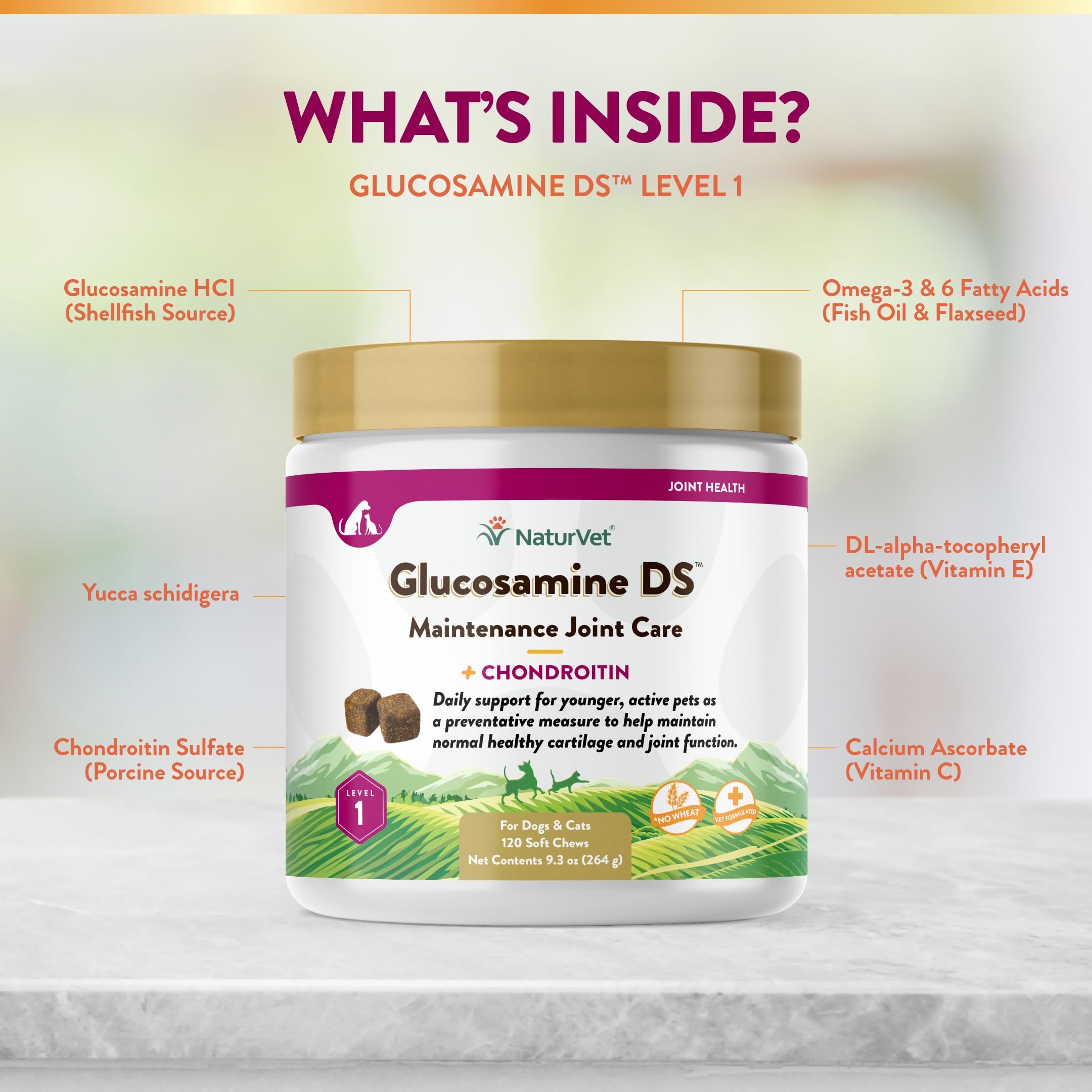 NaturVet Glucosamine DS Nivel 1: textura masticable suave para uso diario