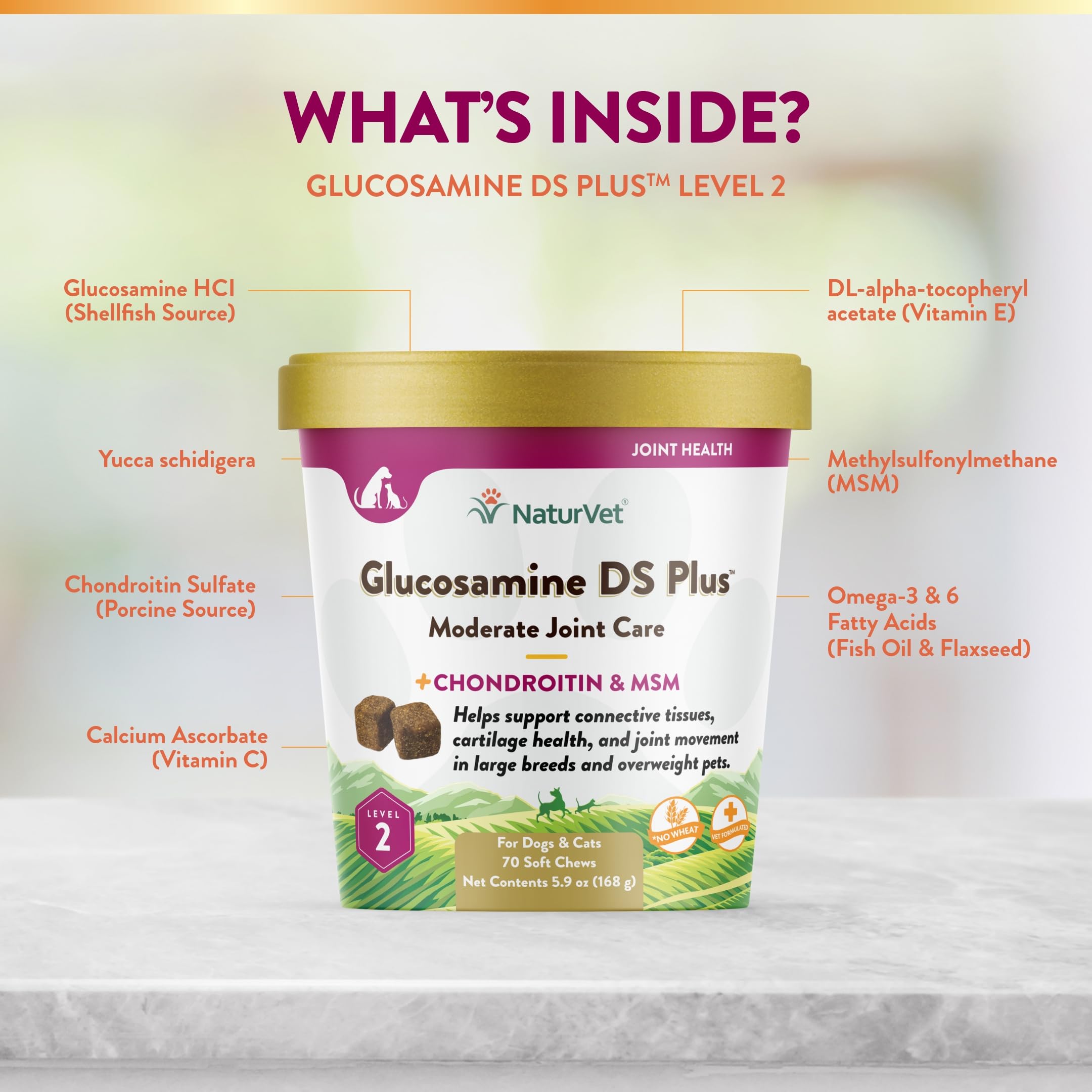 NaturVet Glucosamine DS Plus dosis diaria para mascotas activas
