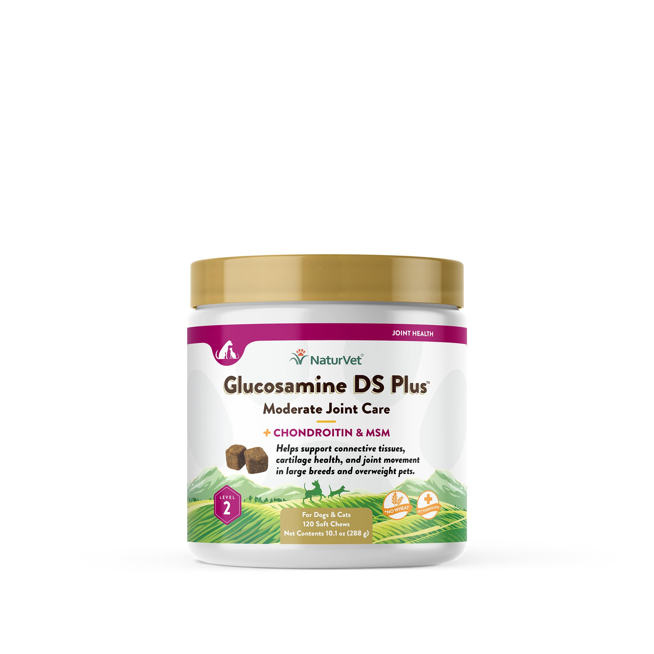 Envase NaturVet Glucosamine DS Plus, apoyo a articulaciones para perros y gatos.