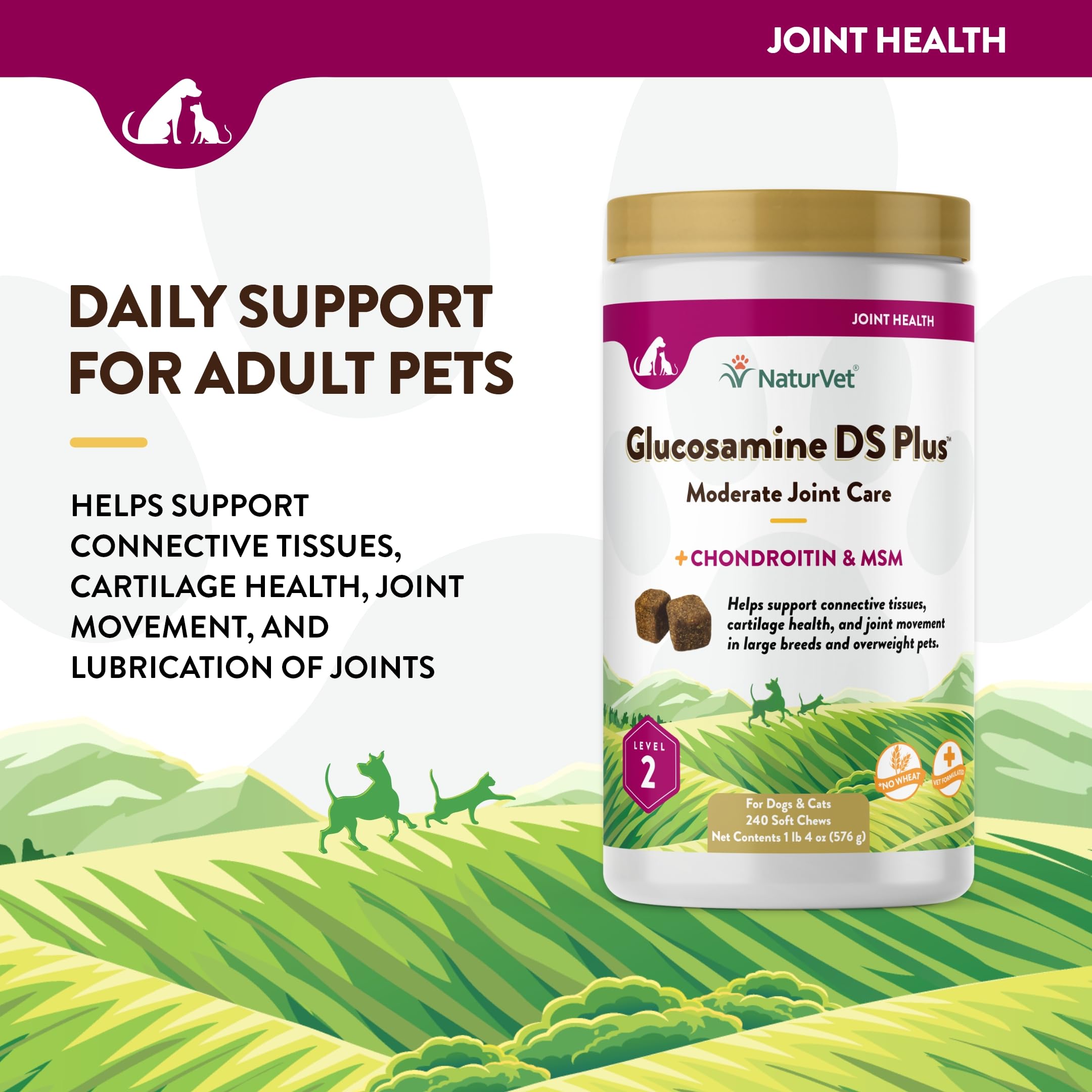 Etiqueta de NaturVet Glucosamine DS Plus con ingredientes clave para movilidad