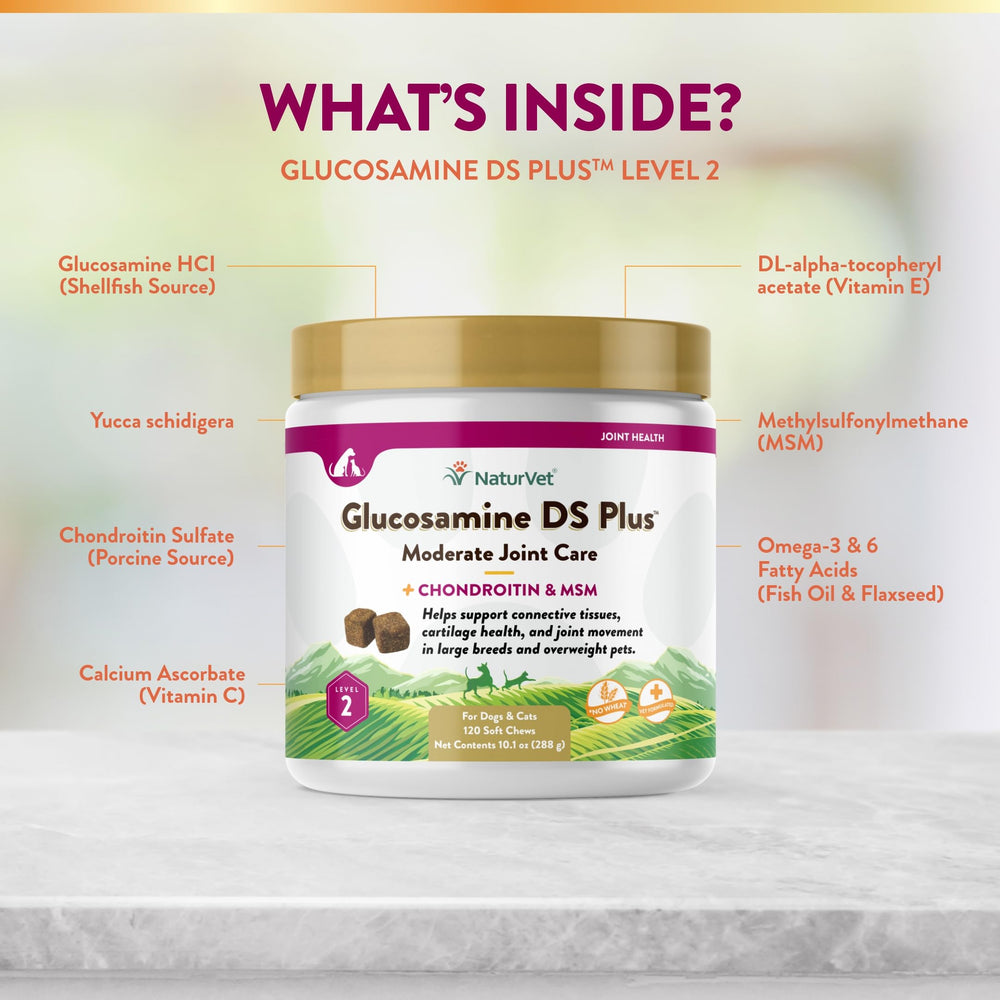 Premios suaves NaturVet Glucosamine DS Plus para perros y gatos.