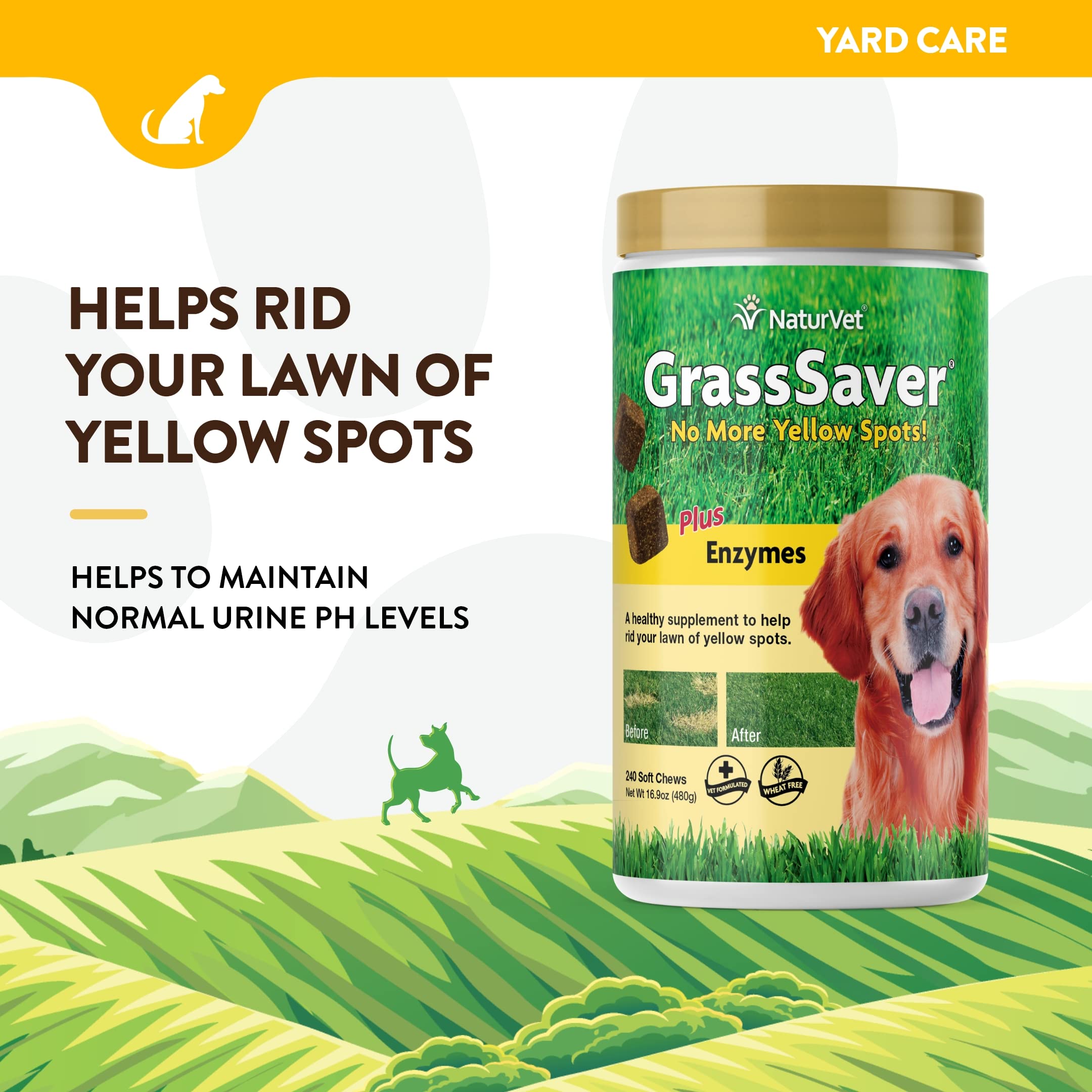 Gomitas suaves Grass-Saver para perros, sabor tipo premio.