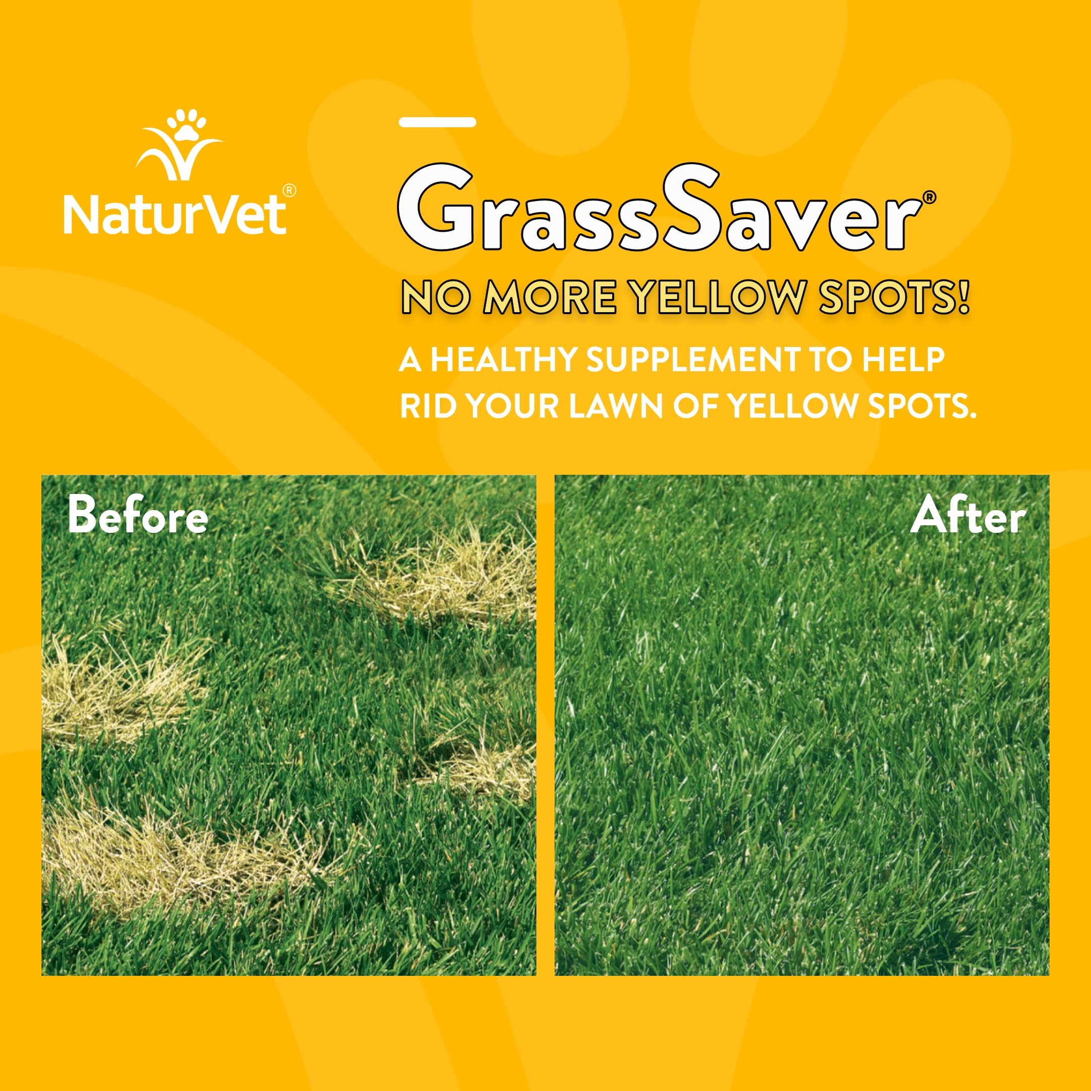 NaturVet GrassSaver: césped con manchas amarillas reducidas.