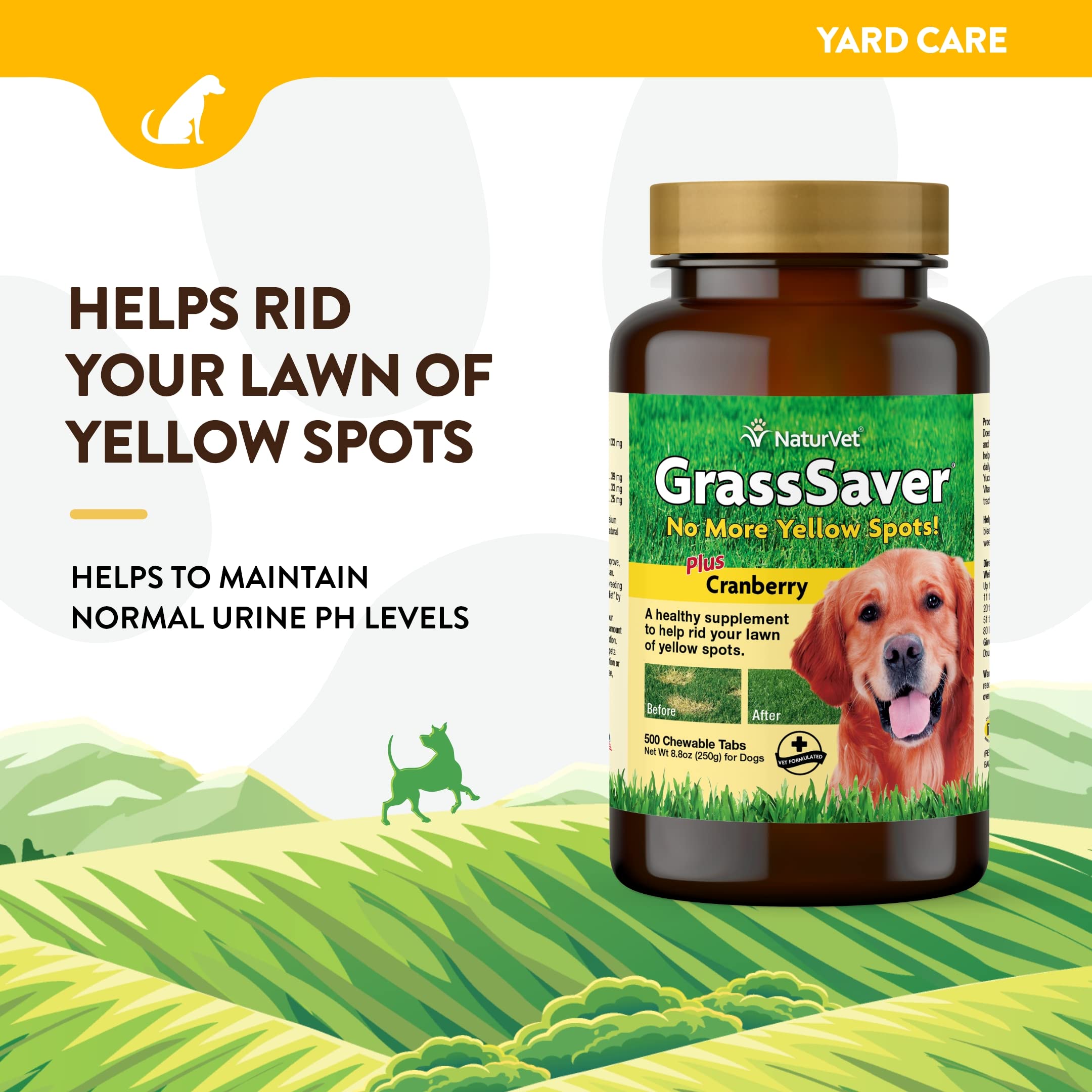 NaturVet GrassSaver: gomitas suaves para perros y césped más limpio.