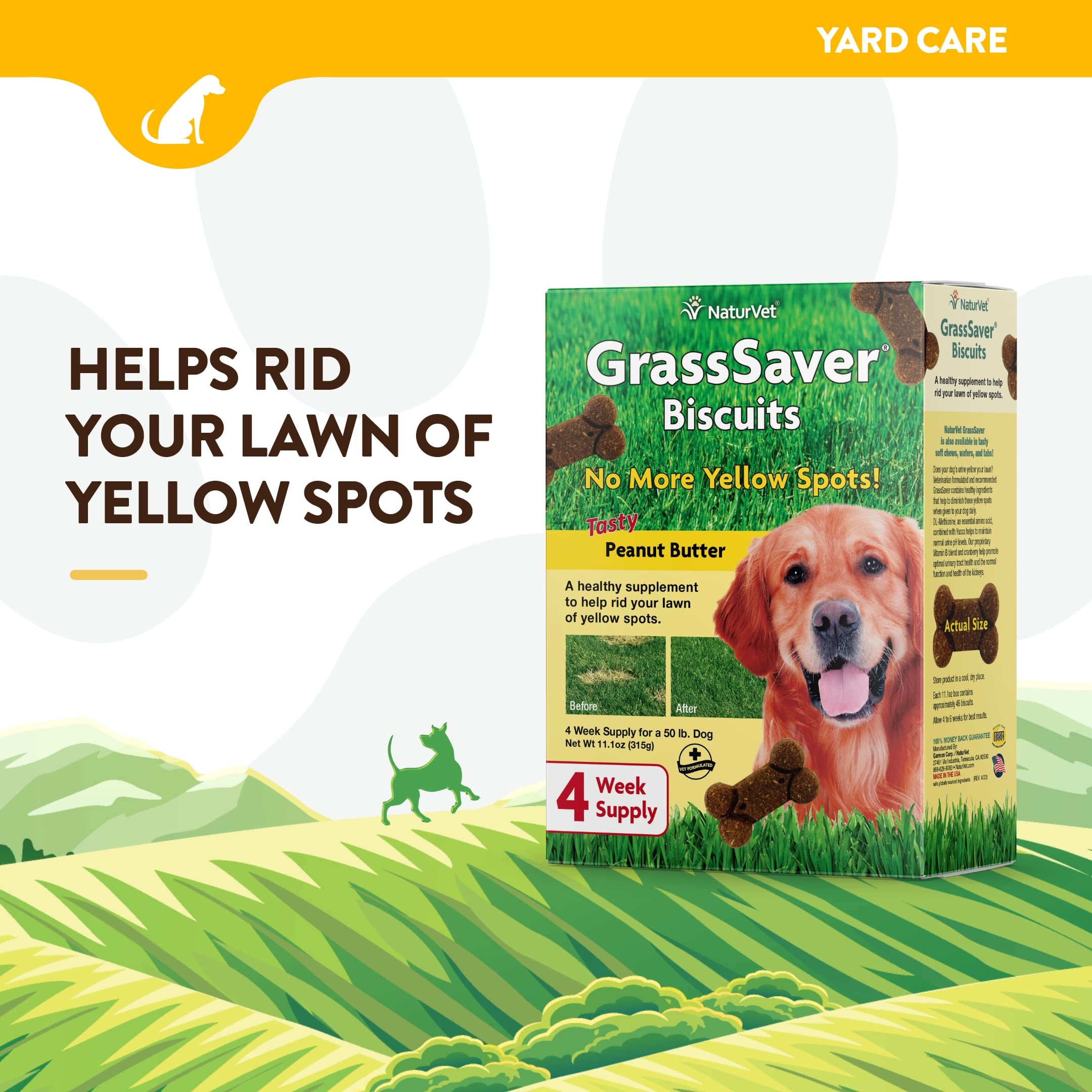 Perro comiendo NaturVet GrassSaver sabor mantequilla de cacahuete.