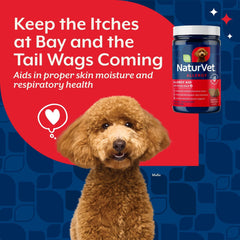 NaturVet Hemp Allergy Aid, comprimidos suaves, sabor agradable para facilitar la administración.