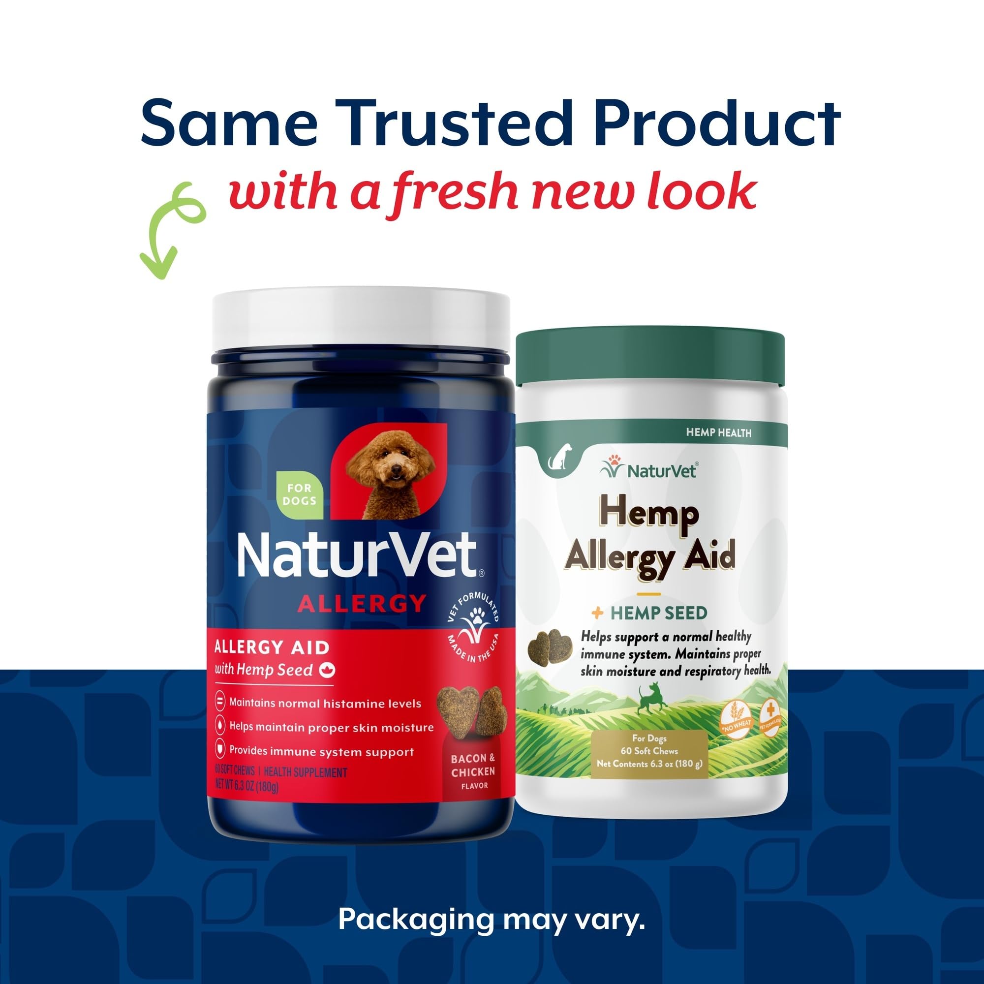 NaturVet Hemp Allergy Aid, etiqueta detallada, información de nutrientes para la salud del perro.