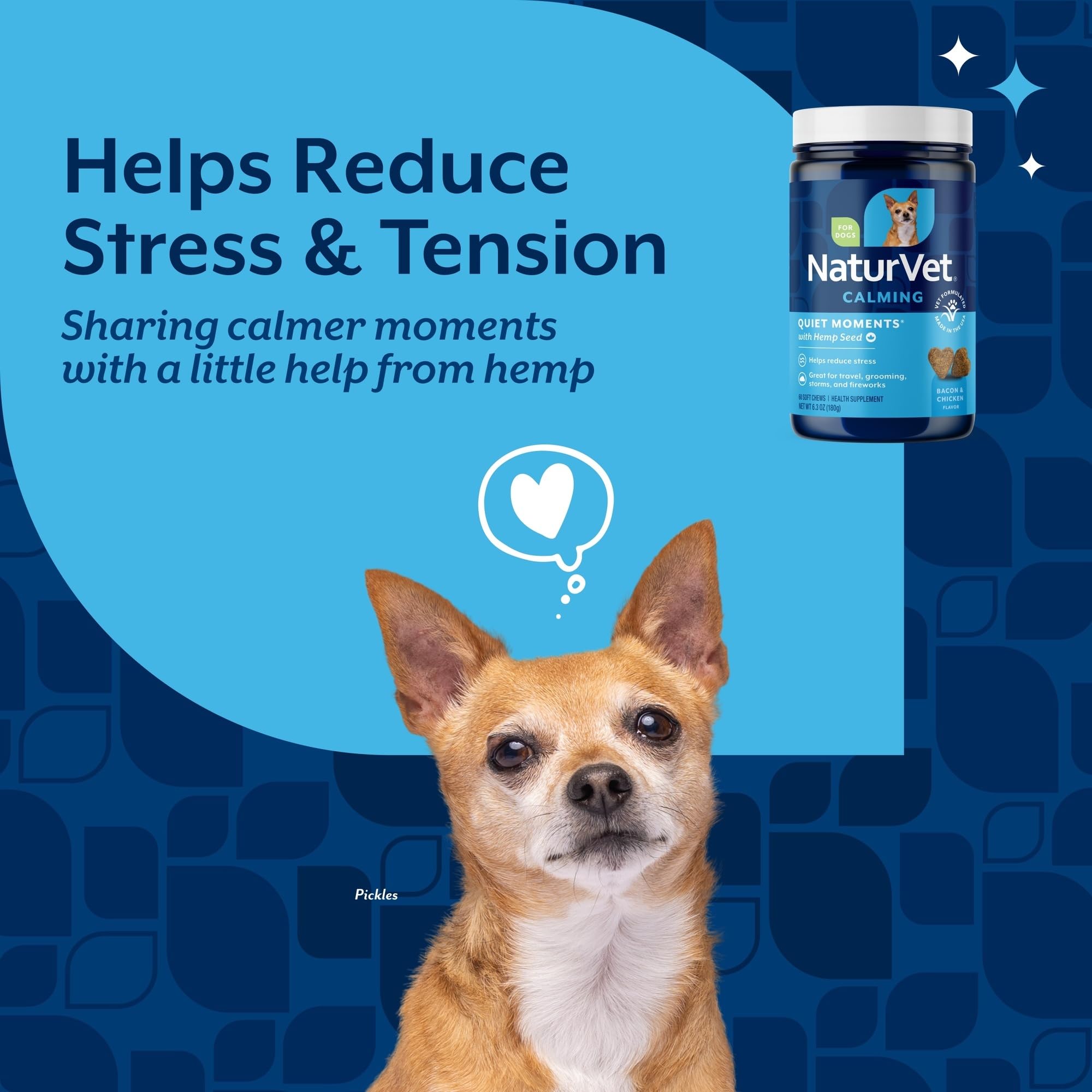 NaturVet etiqueta con ingredientes naturales para gominolas de perros calmantes.