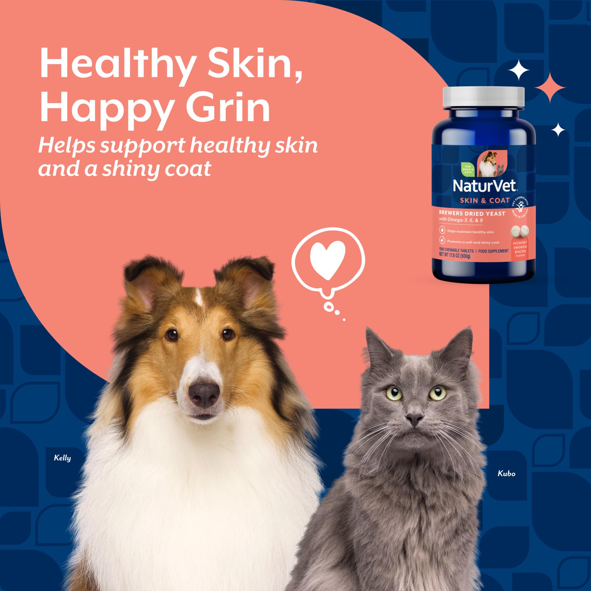NaturVet etiqueta nutricional con omega 3-6-9 para mascotas.