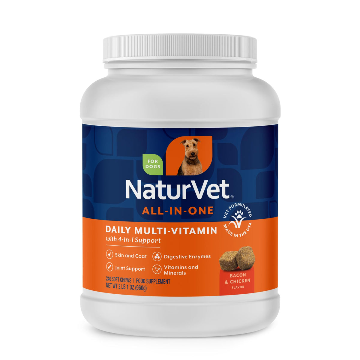 NaturVet todo-en-uno para perros en frasco, apoyo nutricional integral