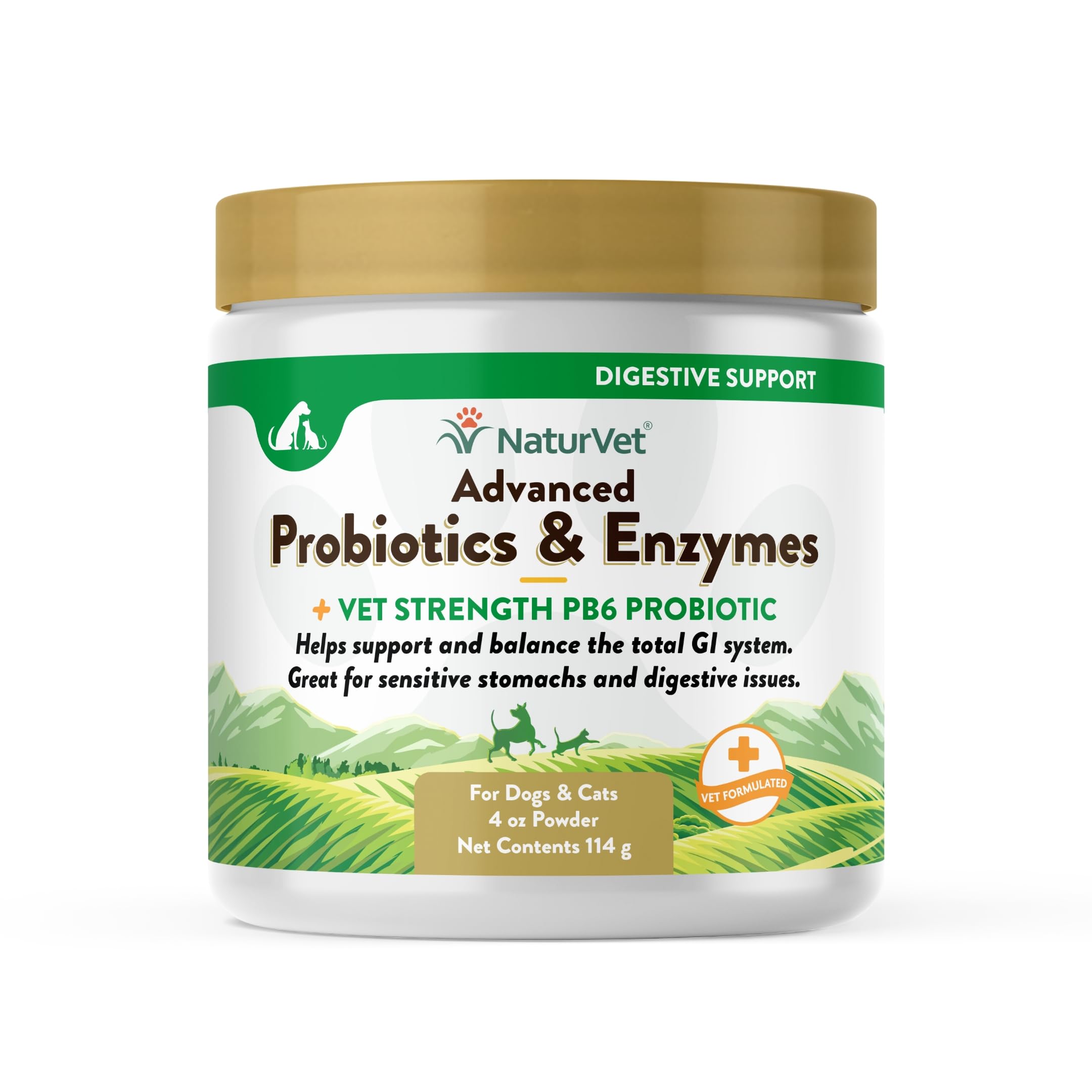 NaturVet probióticos y enzimas en bote para apoyo digestivo en mascotas