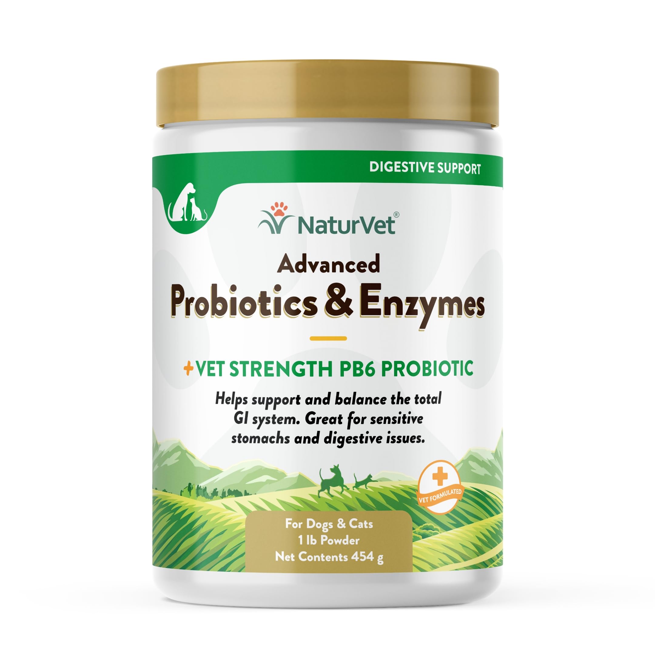 NaturVet probioticos PB6 en botella para digestión suave en mascotas.