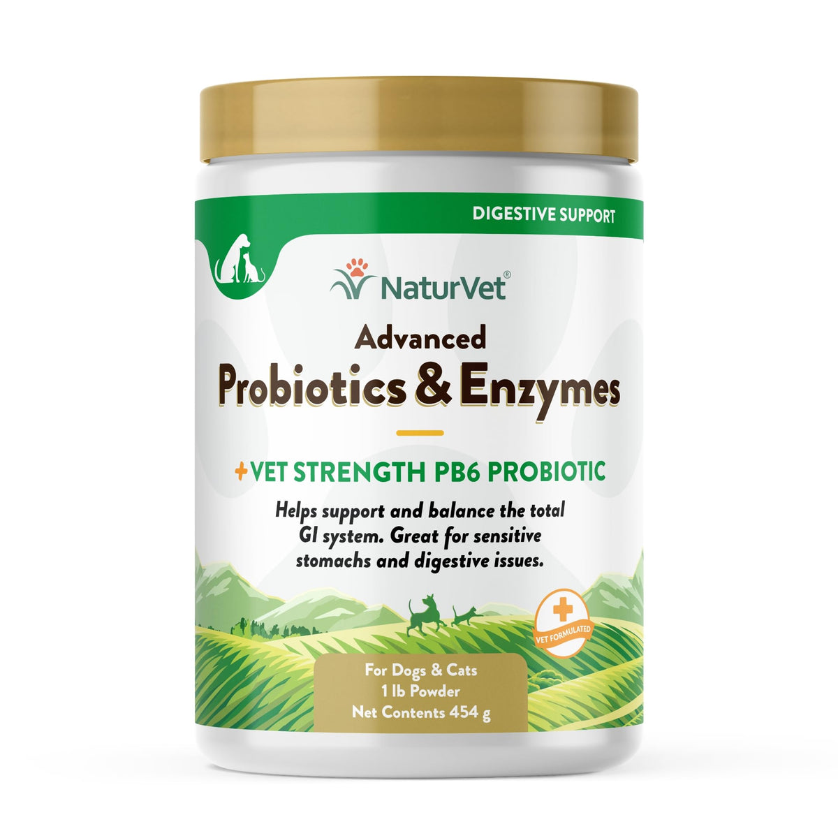 NaturVet probioticos PB6 en botella para digestión suave en mascotas.