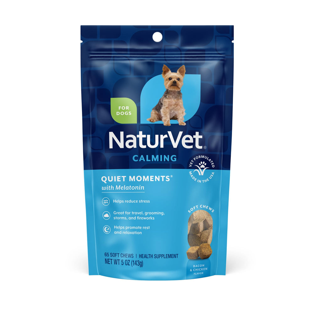 NaturVet Quiet Moments, botella-65-calmantes para perros, ayuda a calmar ante tormentas.