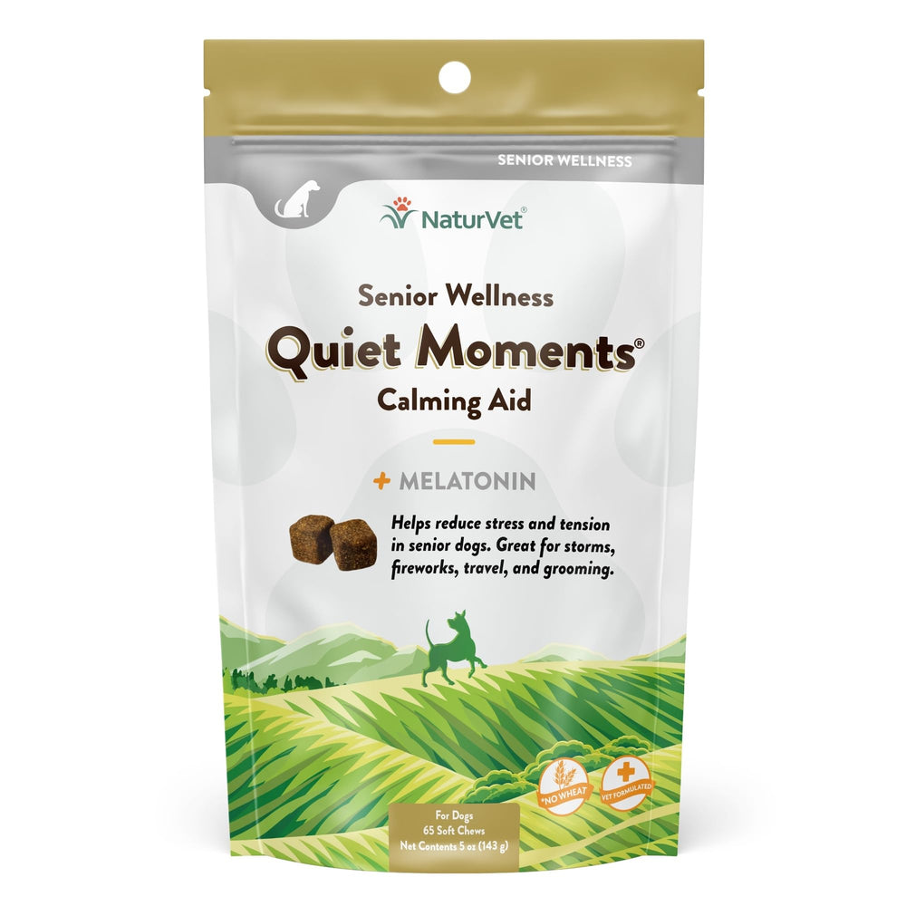 NaturVet Quiet Moments: tarro de gomitas para perros para promover la relajación diaria.
