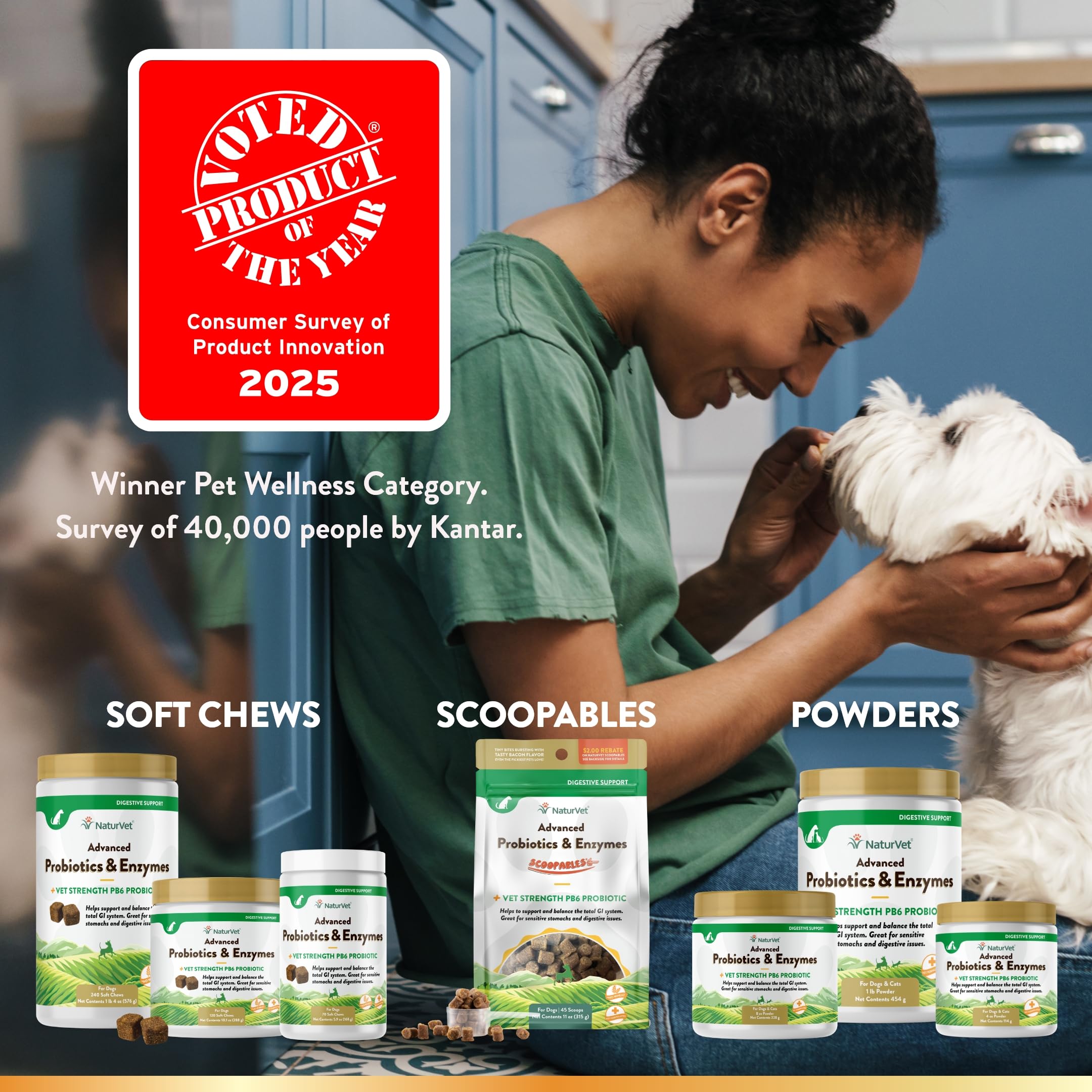 NaturVet probiotico PB6 con sabor en polvo mejora aceptación de la dieta.