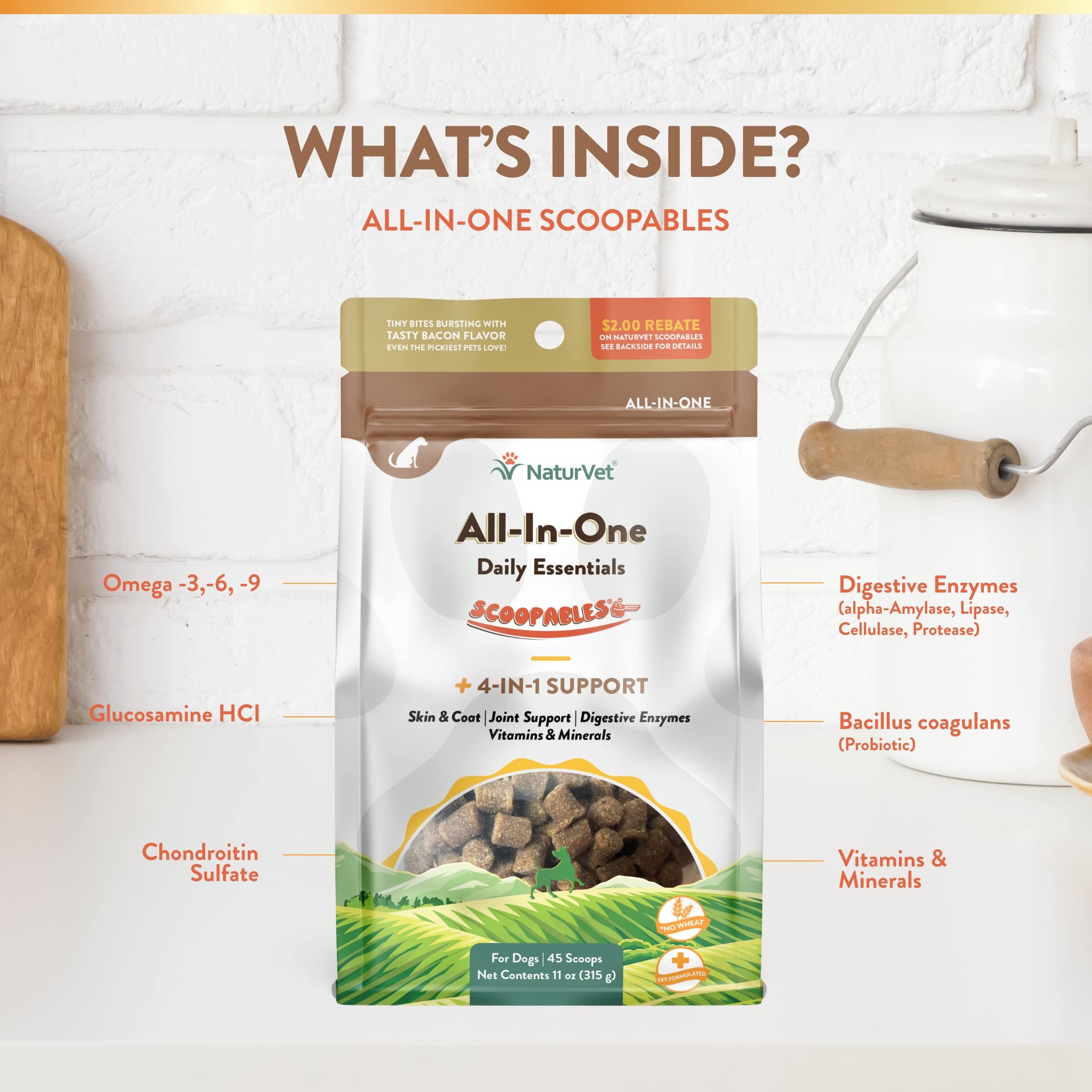 Caldo de hueso enriquecido en NaturVet Scoopables para apoyo inmunitario.