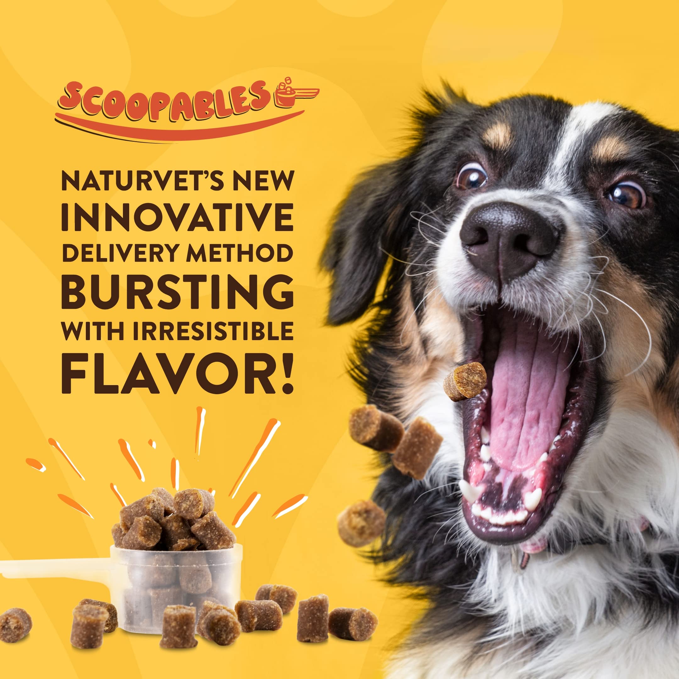 Sabor tocino ahumado de NaturVet Scoopables para estimular el apetito canino.