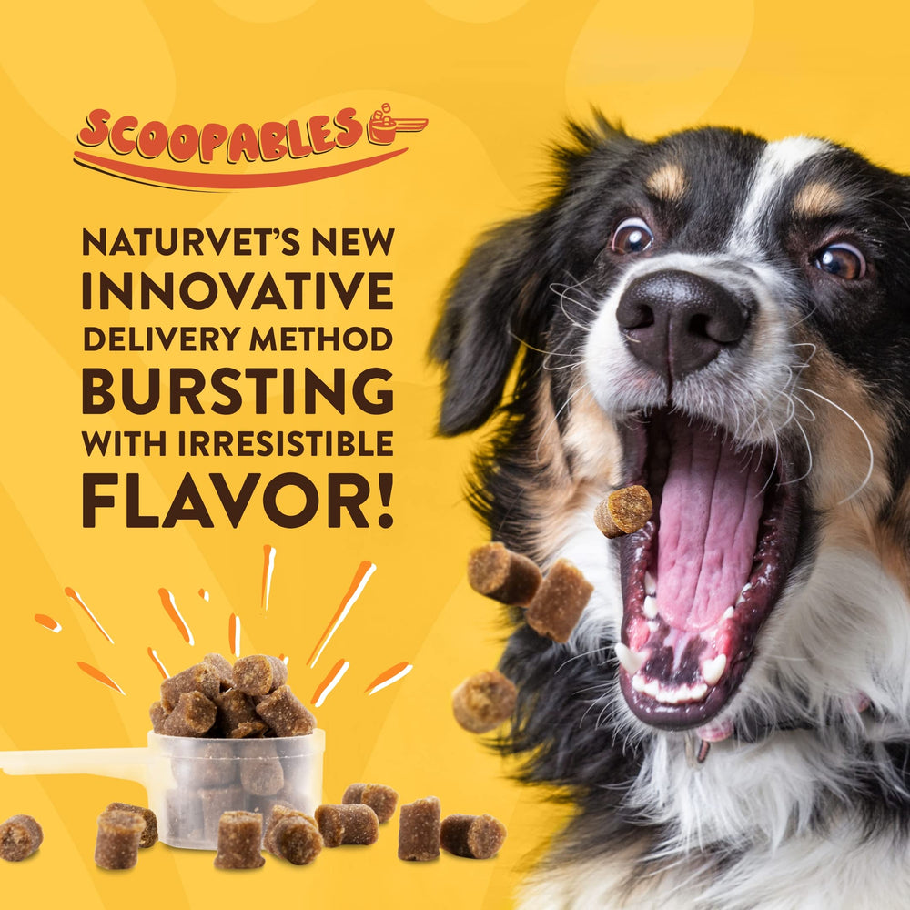 Sabor tocino ahumado de NaturVet Scoopables para estimular el apetito canino.