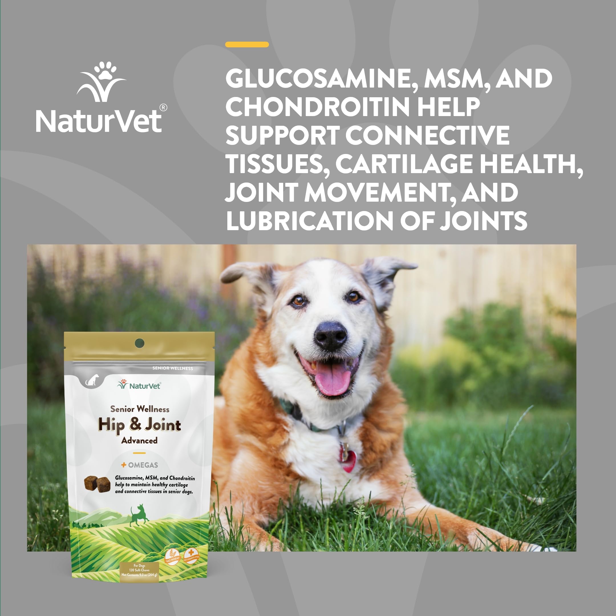 Ingredientes de NaturVet Bienestar Sénior para articulaciones.