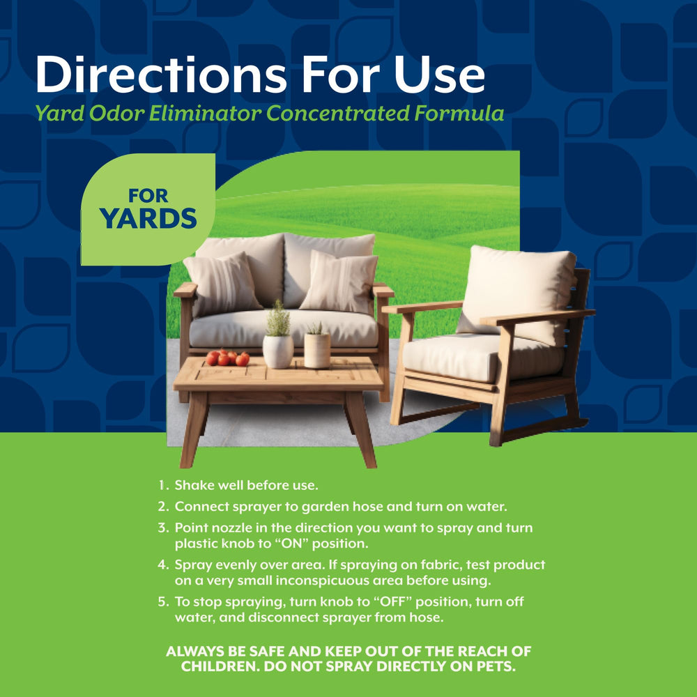 NaturVet Yard Odor Eliminator etiqueta del producto con instrucciones